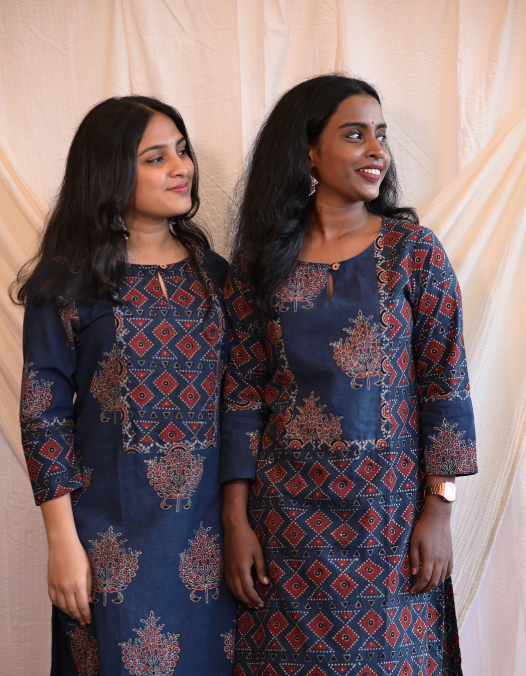 Kadha Blue Ajrakh Handblock Printed Cotton Kurti