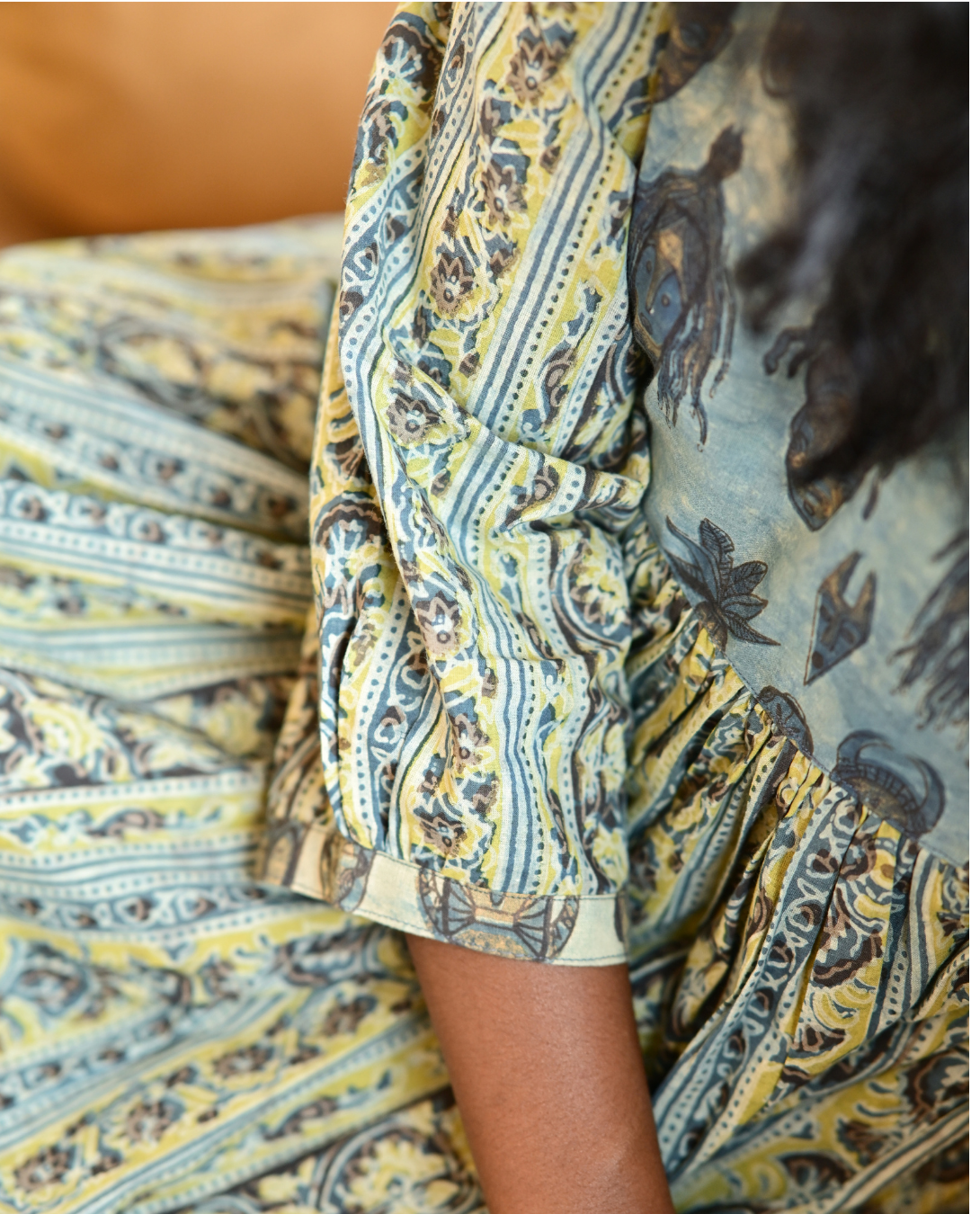 Hand Block Floral Jahota Print Gathered Dress