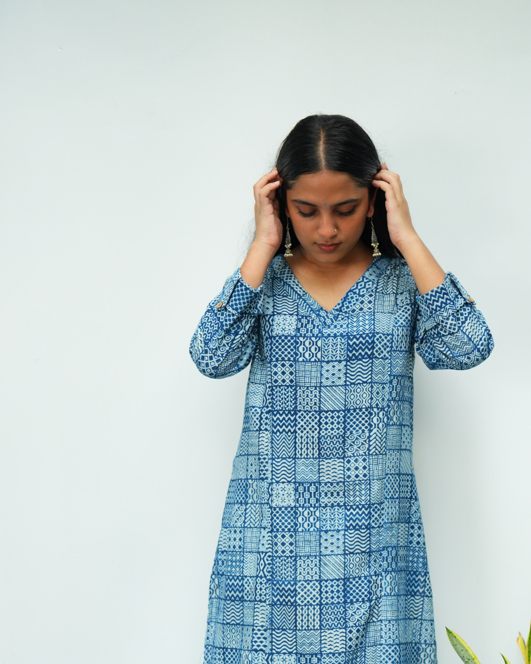 Indigo Printed Prinsess cut Cross V Neck Kurti