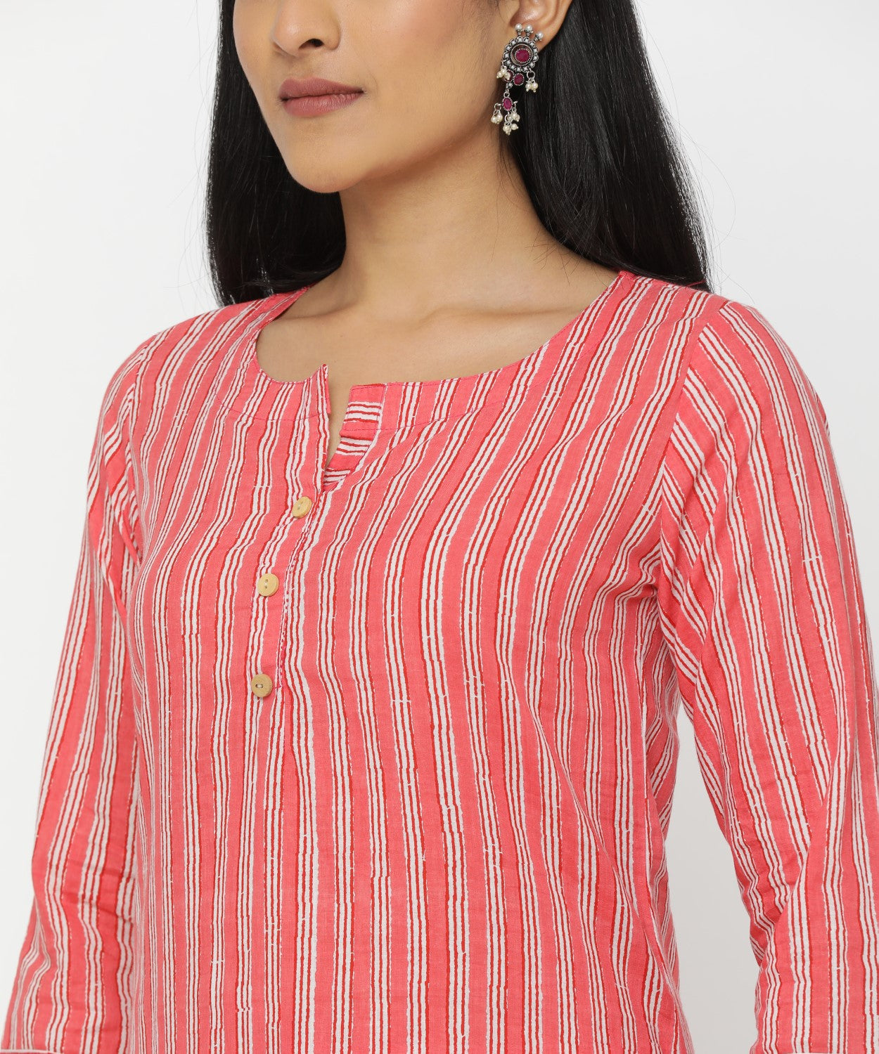 Peach Stripes Hand Block Printed Kurti