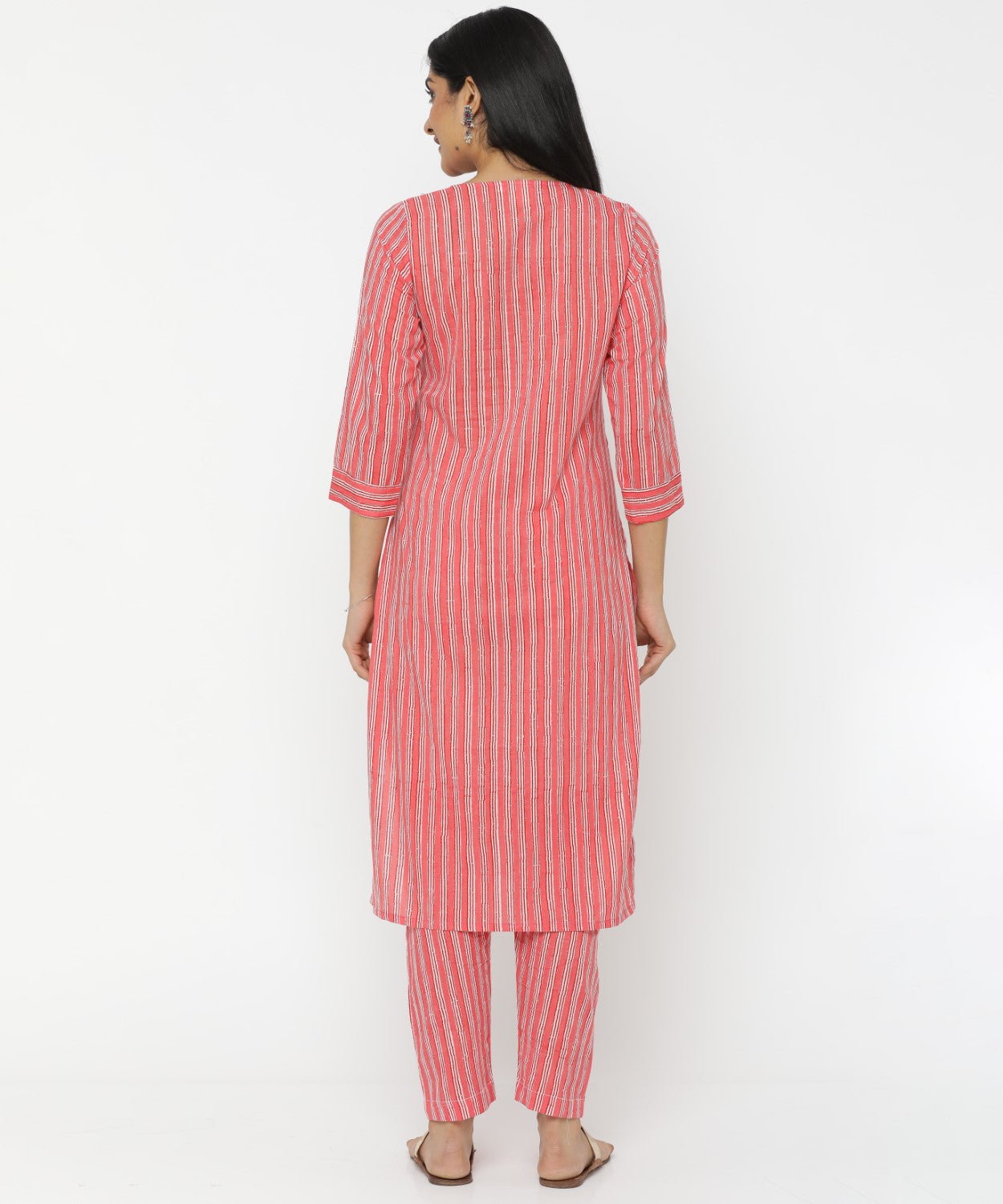 Peach Stripes Hand Block Printed Kurti