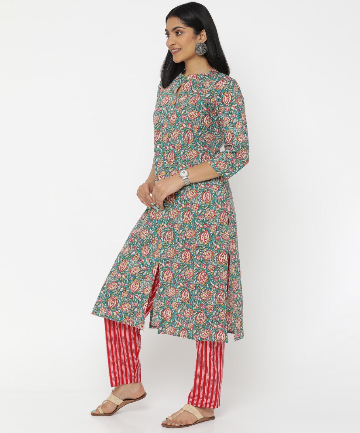 Bottle Green Kalamakari Hand Block Printed Kurti