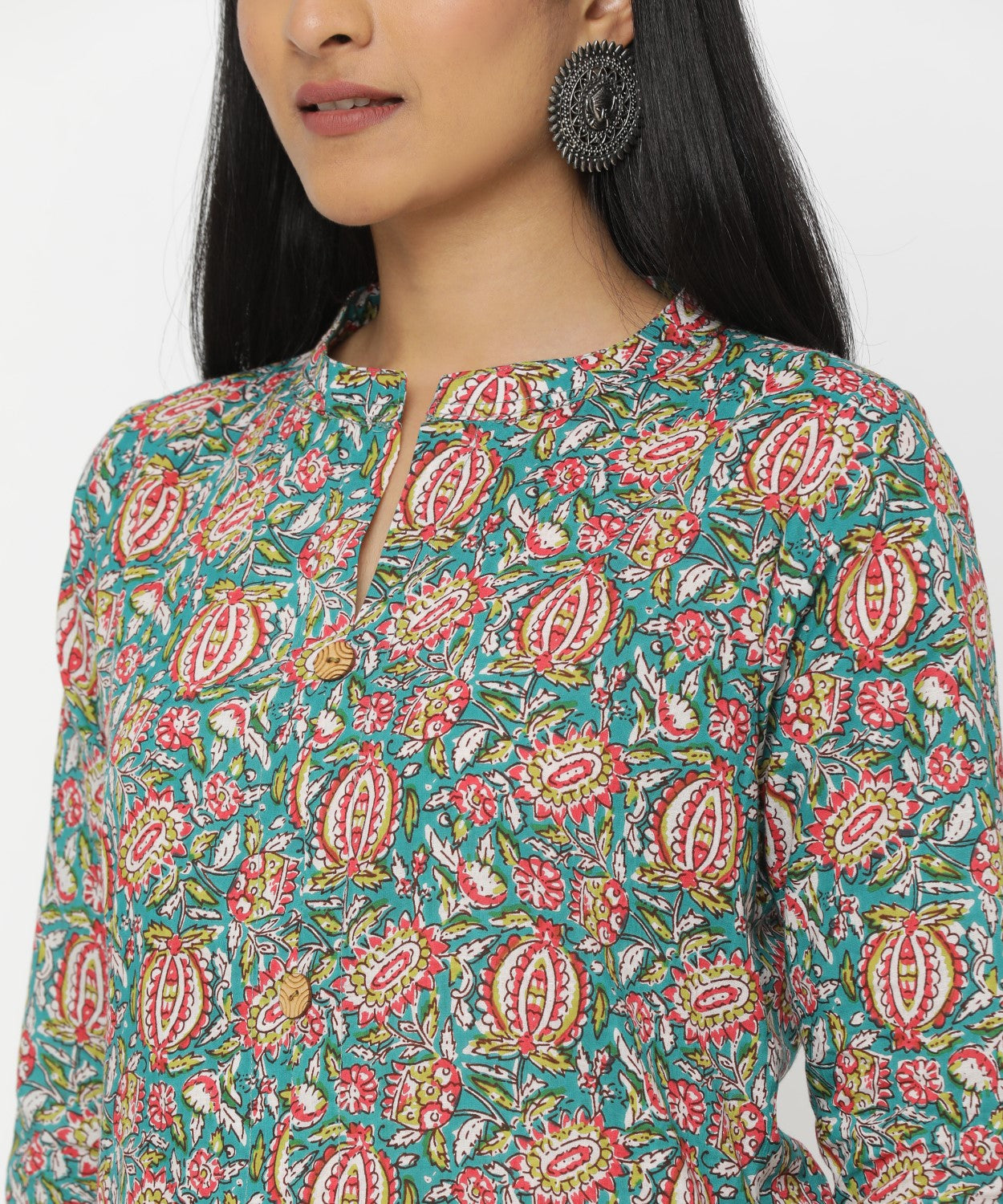 Bottle Green Kalamakari Hand Block Printed Kurti