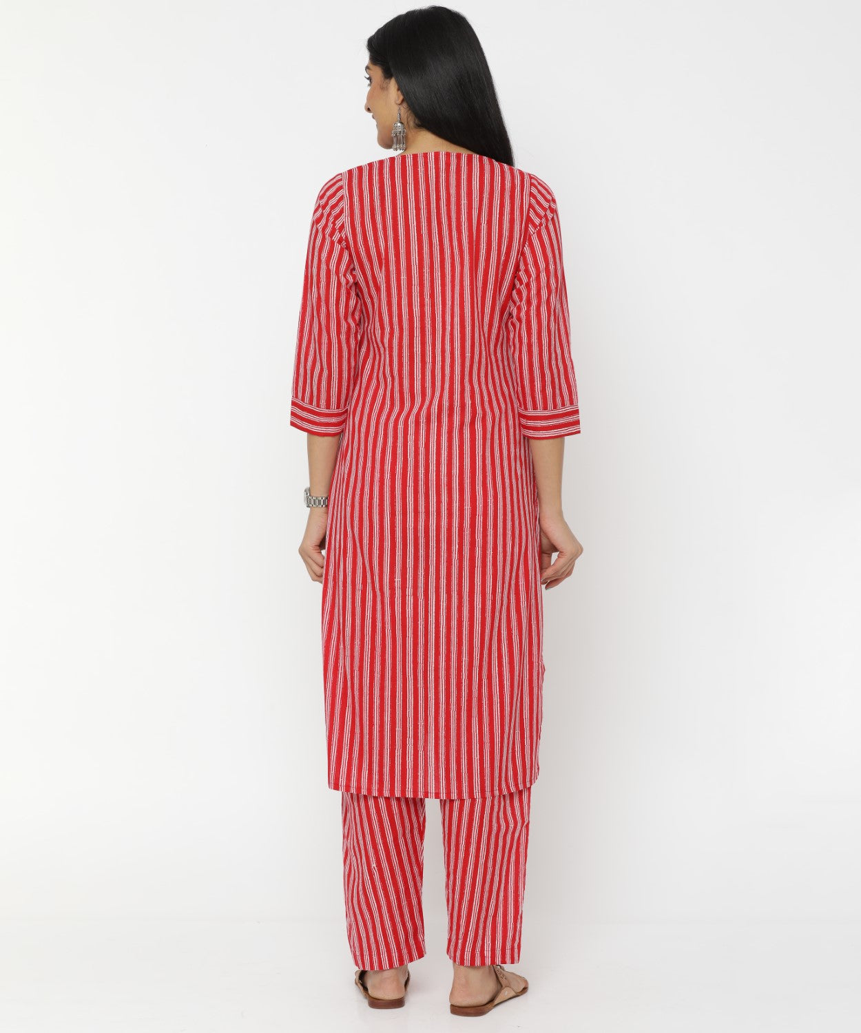 Red Stripes Hand Block Printed Kurti