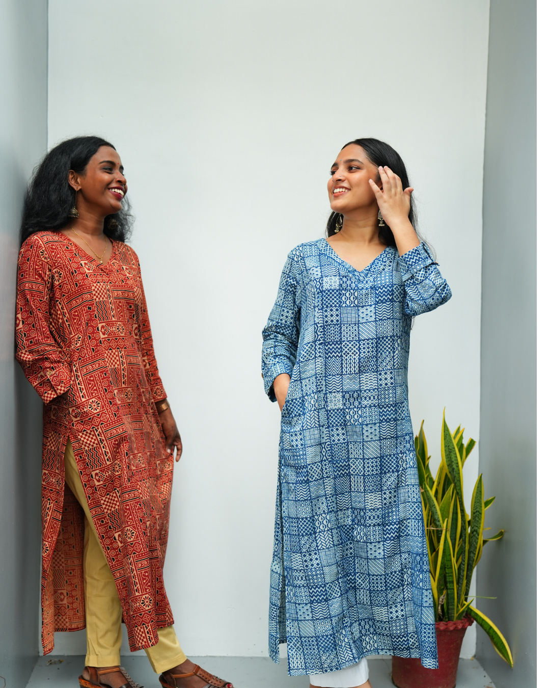 Indigo Printed Prinsess cut Cross V Neck Kurti