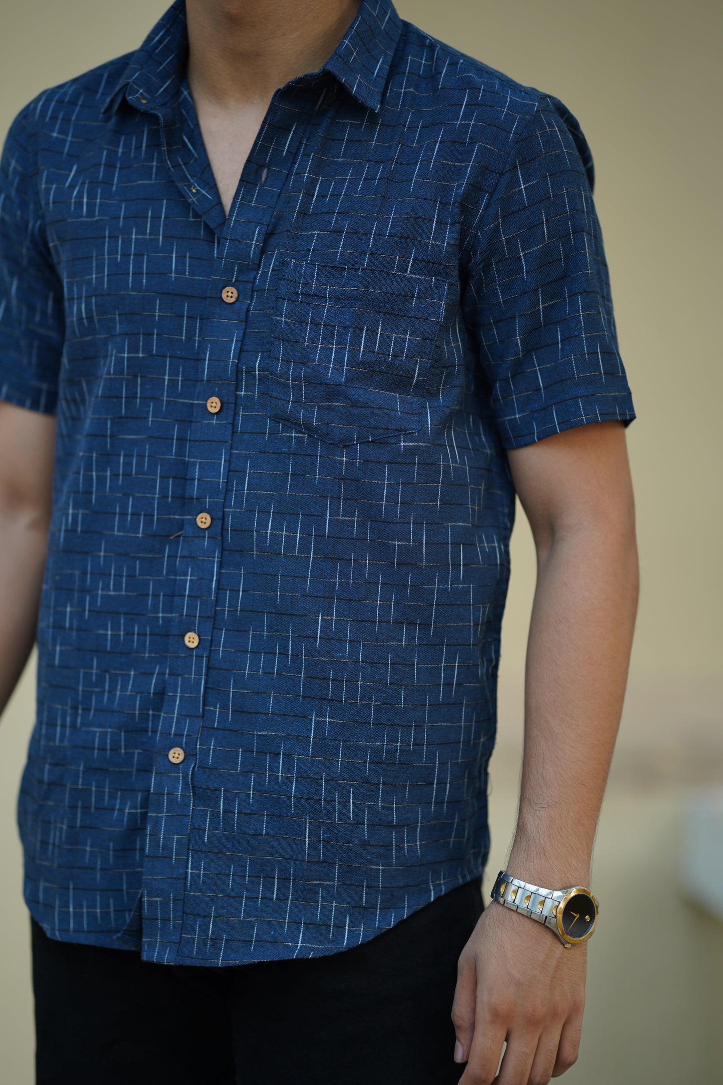 Dark Blue ikat printed men's shirt