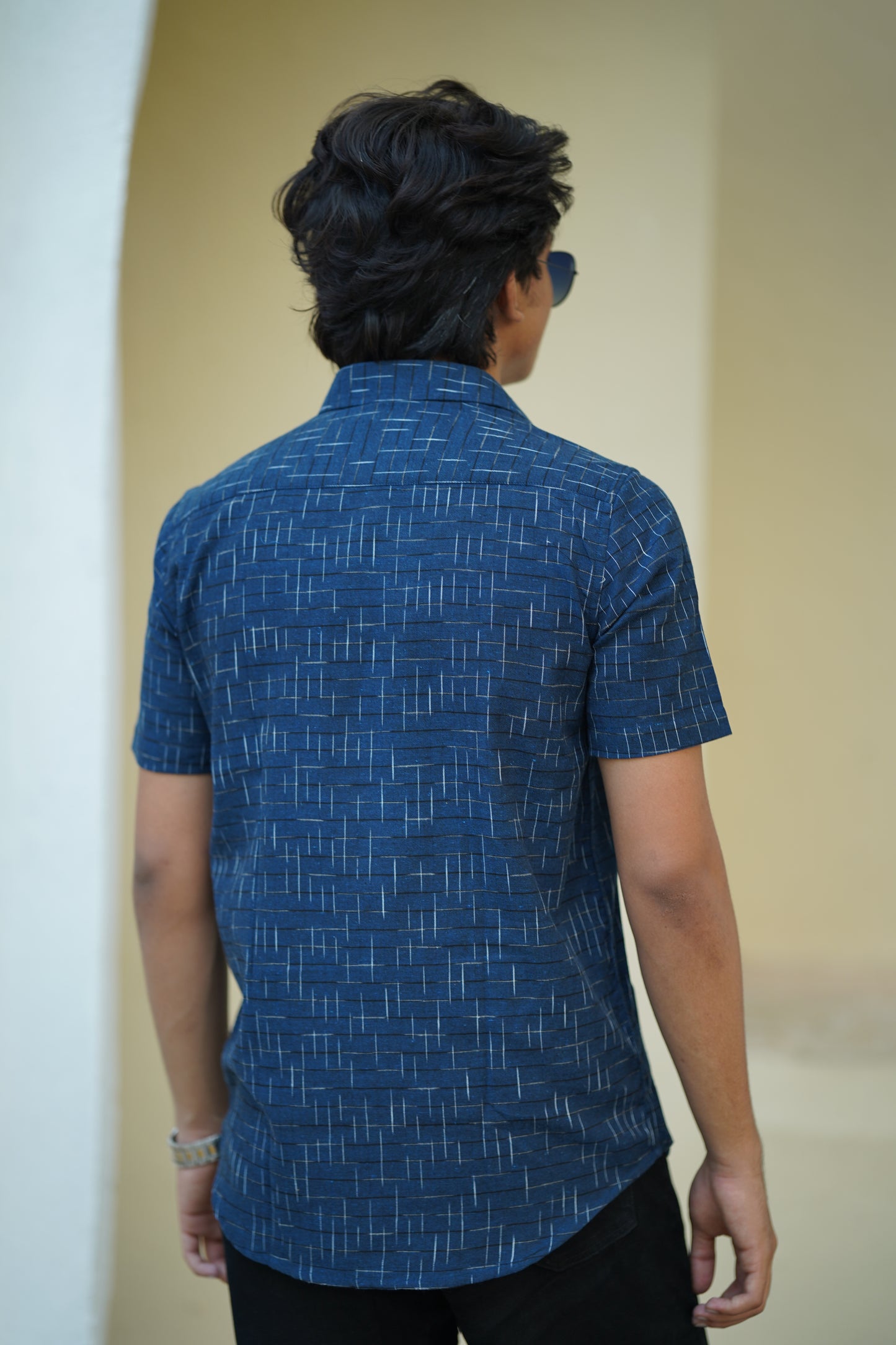 Dark Blue ikat printed men's shirt
