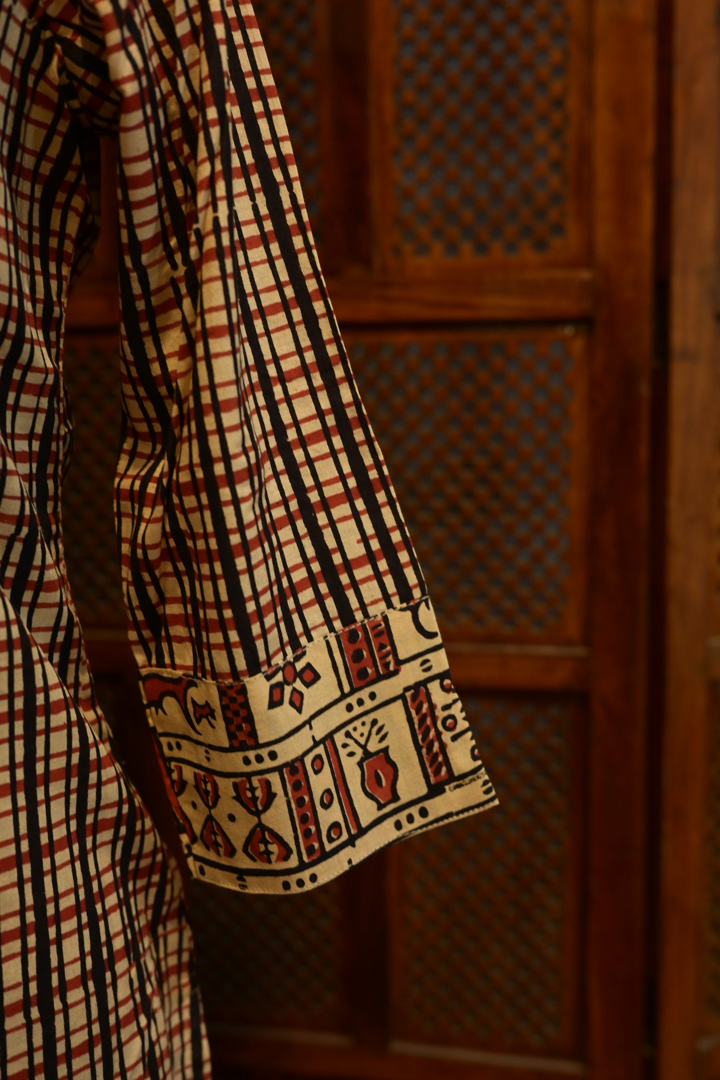 LEHRAA - Black and Red Block Printed Slit Neck Kurti