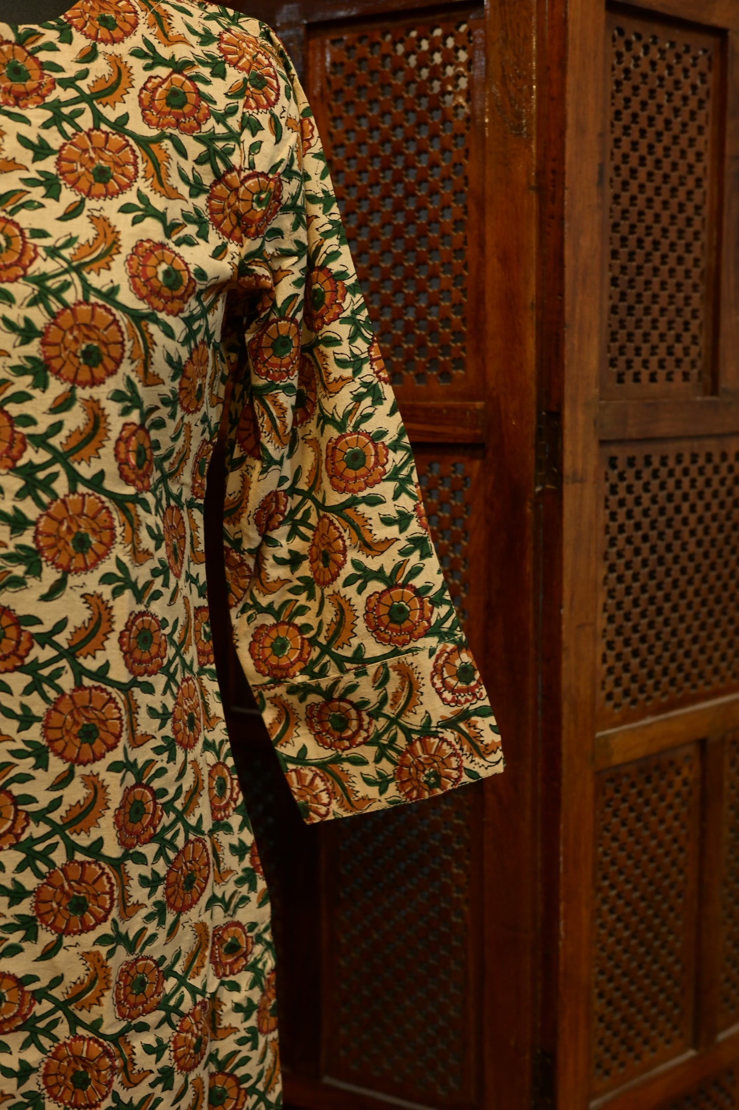 LEHRAA - Orange and Green Hand Block Printed Cotton Kurti