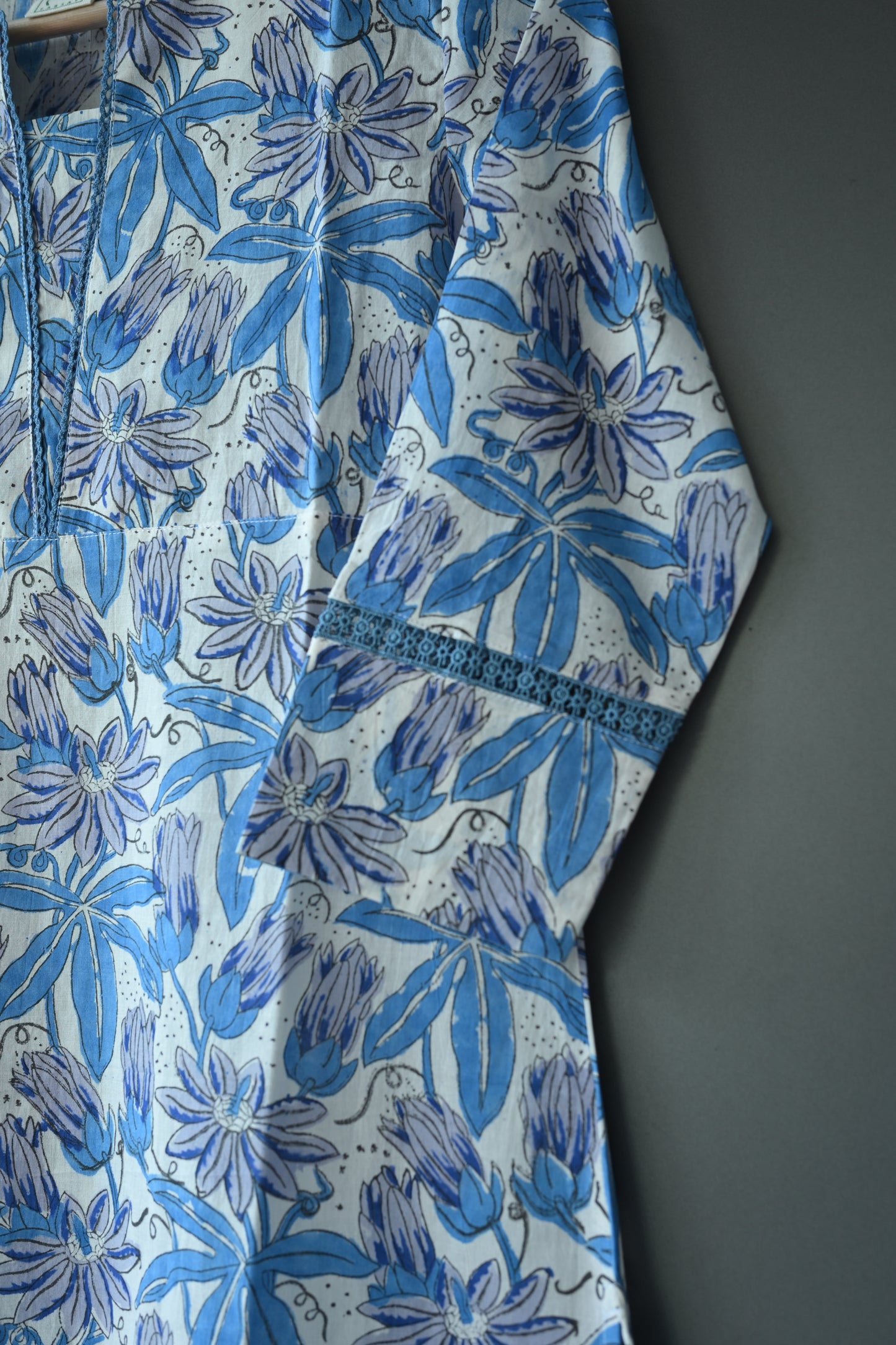 Floral Hand Block Printed Lace Kurti