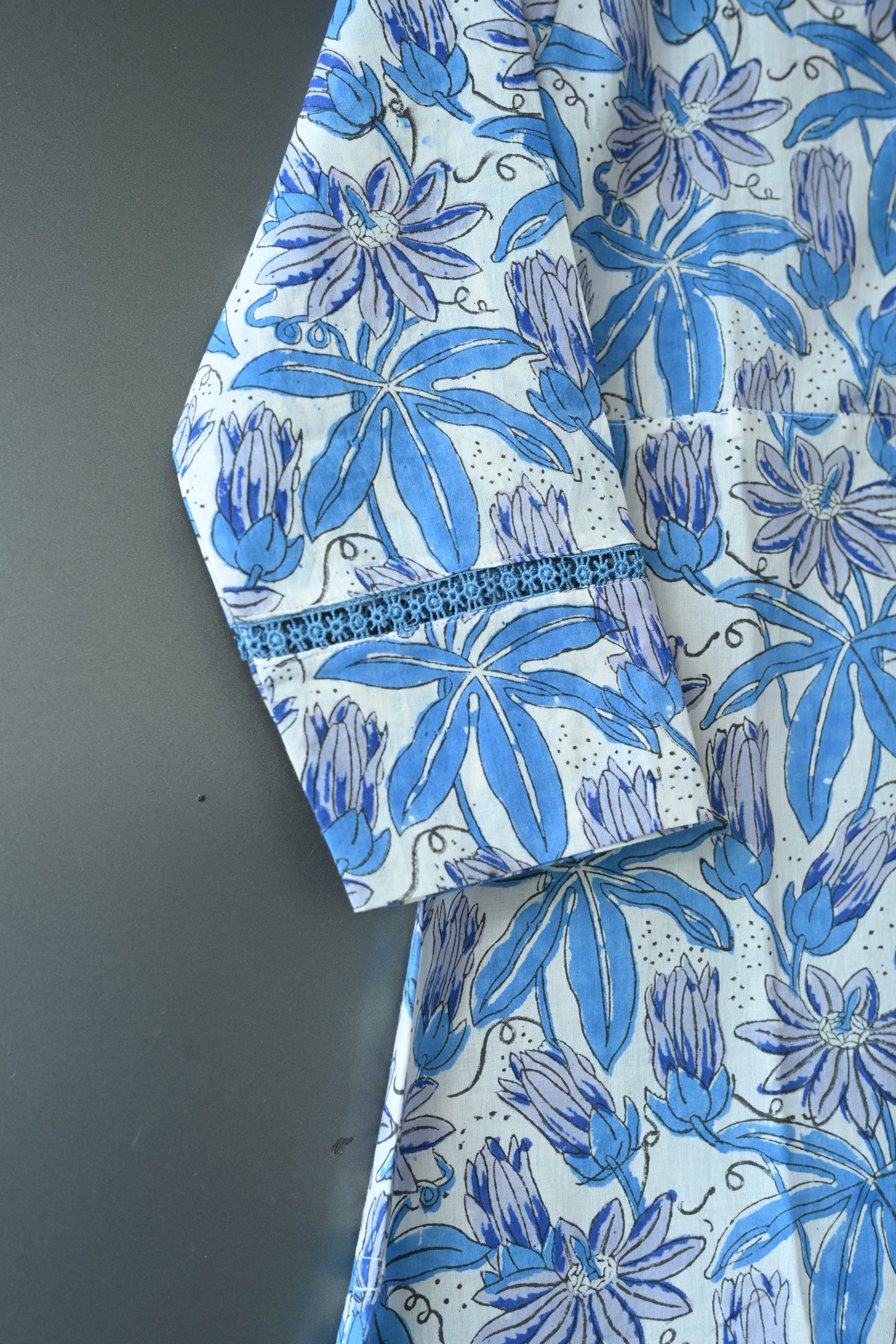 Floral Hand Block Printed Lace Kurti