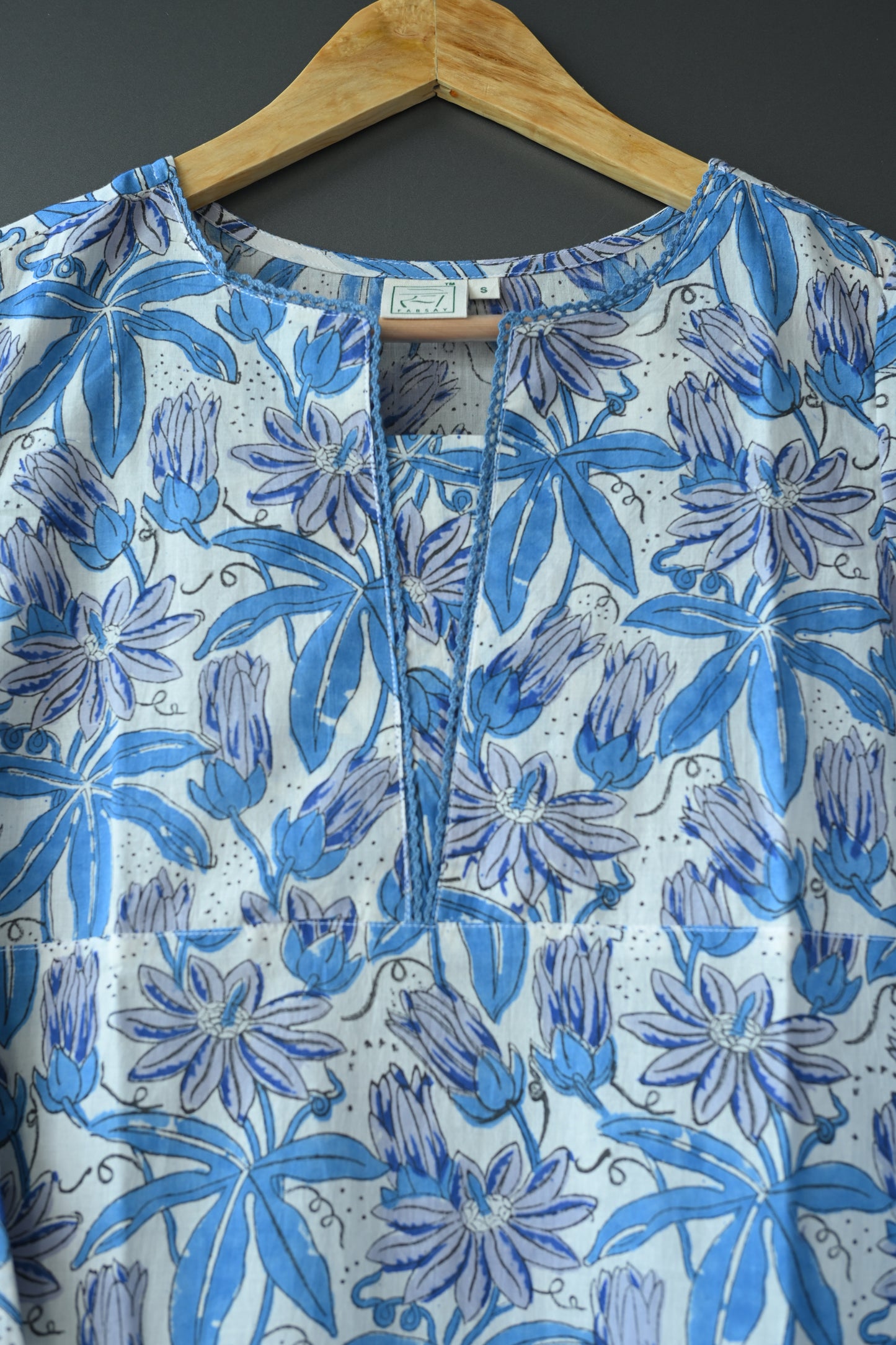 Floral Hand Block Printed Lace Kurti