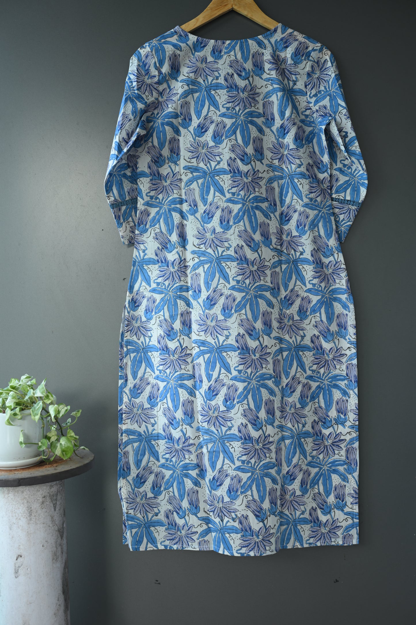Floral Hand Block Printed Lace Kurti and pant set