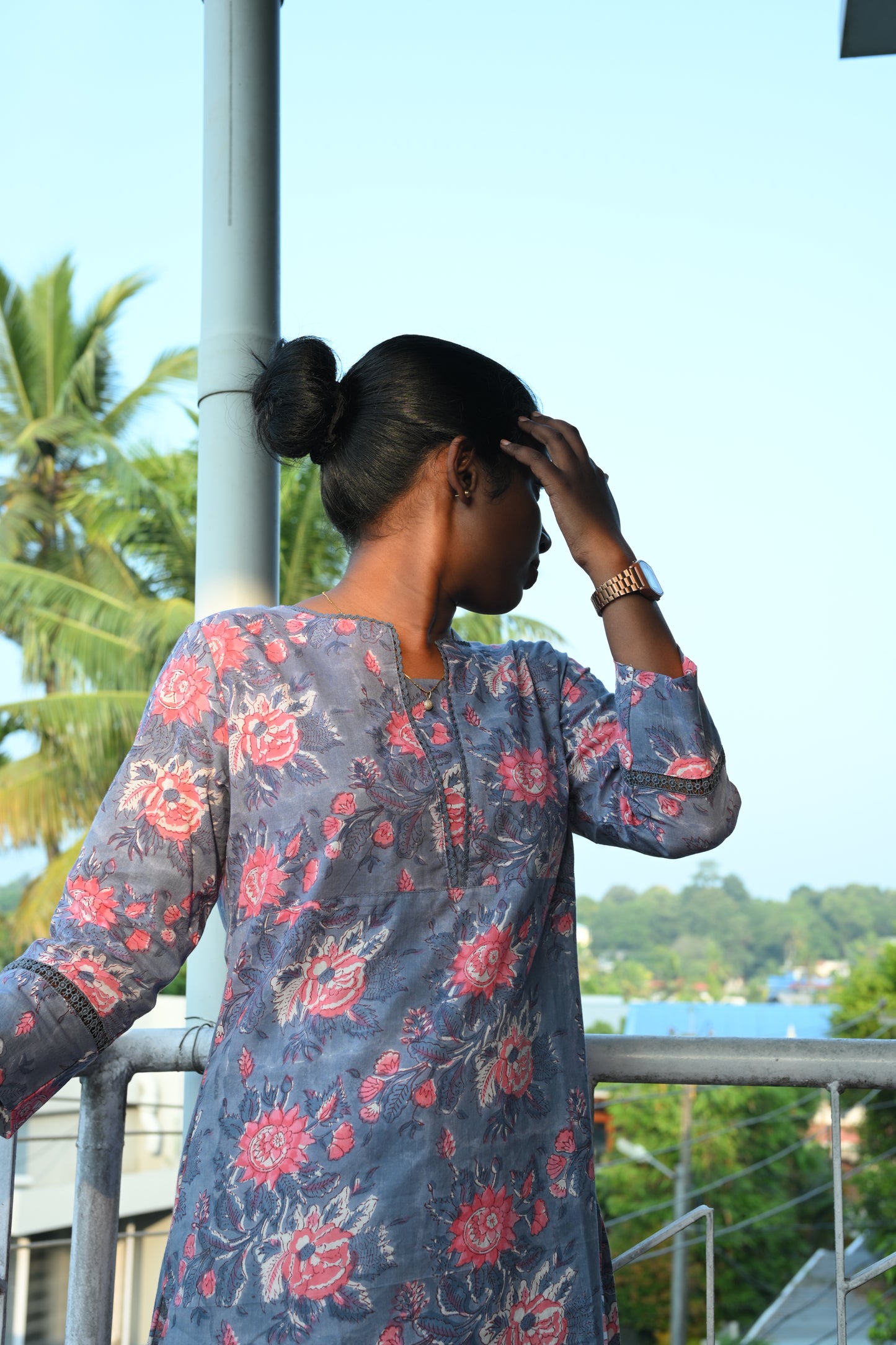 Floral Hand Block Printed Lace Kurti