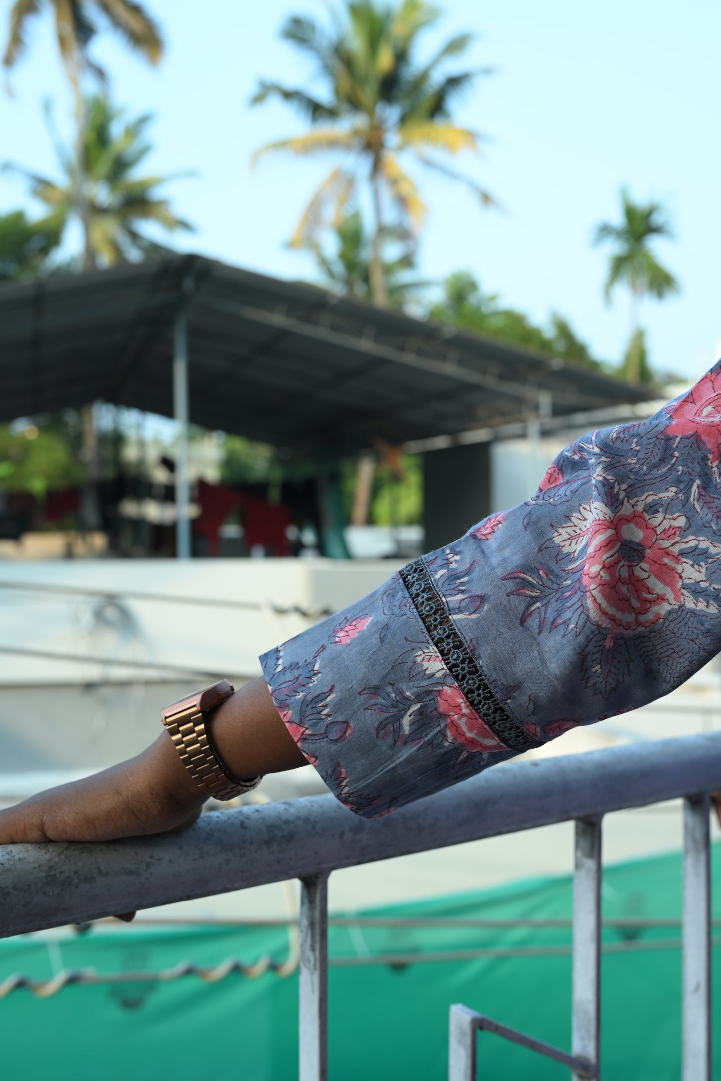 Floral Hand Block Printed Lace Kurti