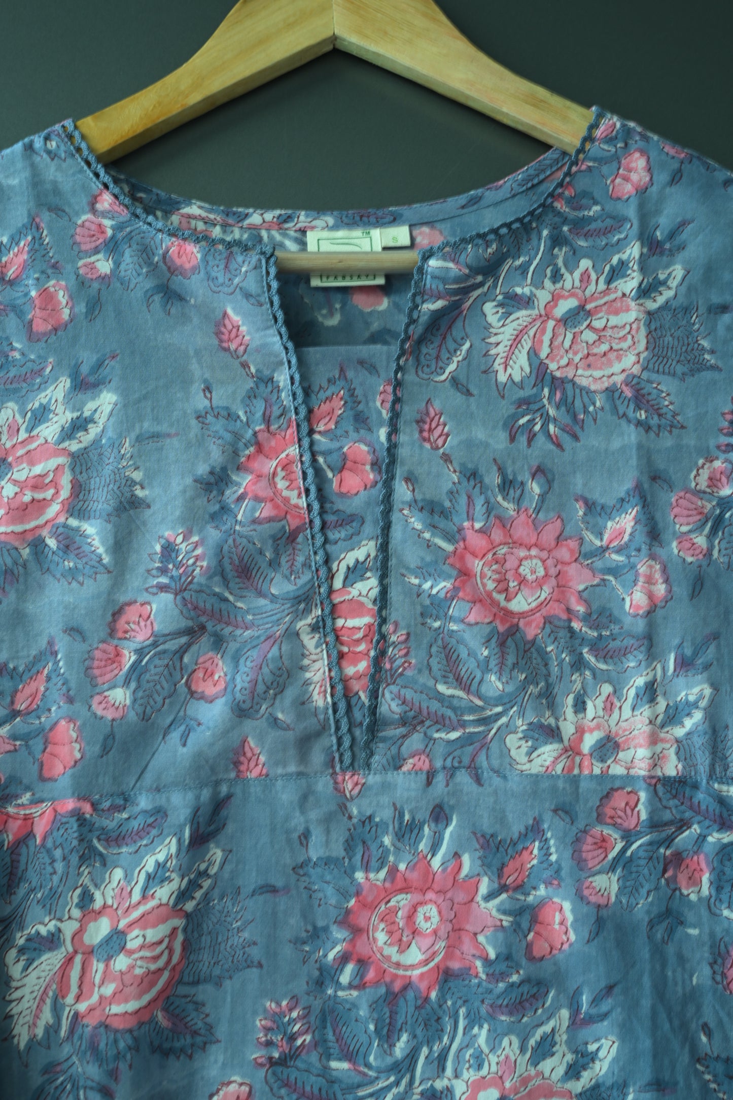 Floral Hand Block Printed Lace Kurti
