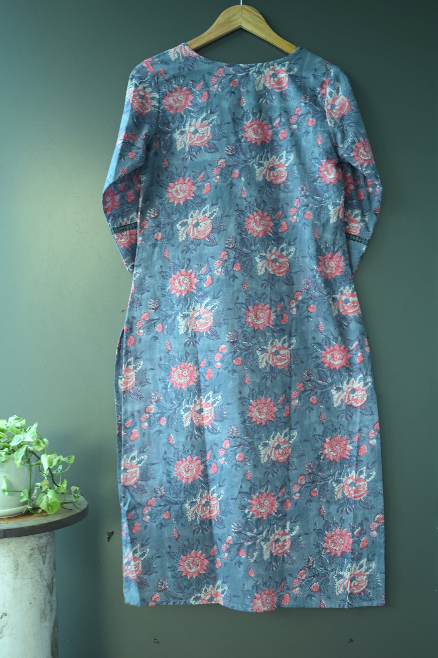 Floral Hand Block Printed Lace Kurti