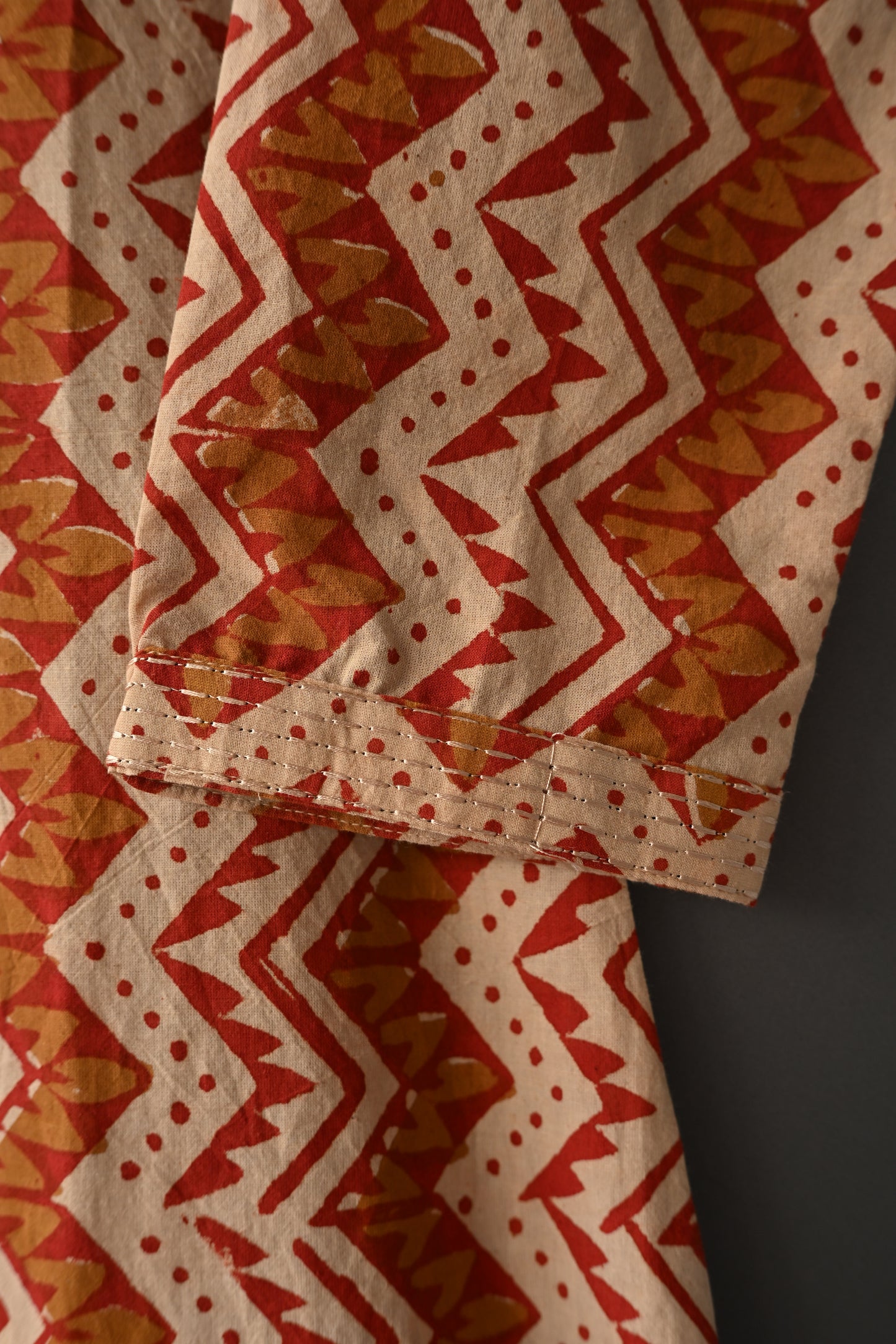 Bagru Hand Block Print With Kantha Embroidery V Neck Kurti