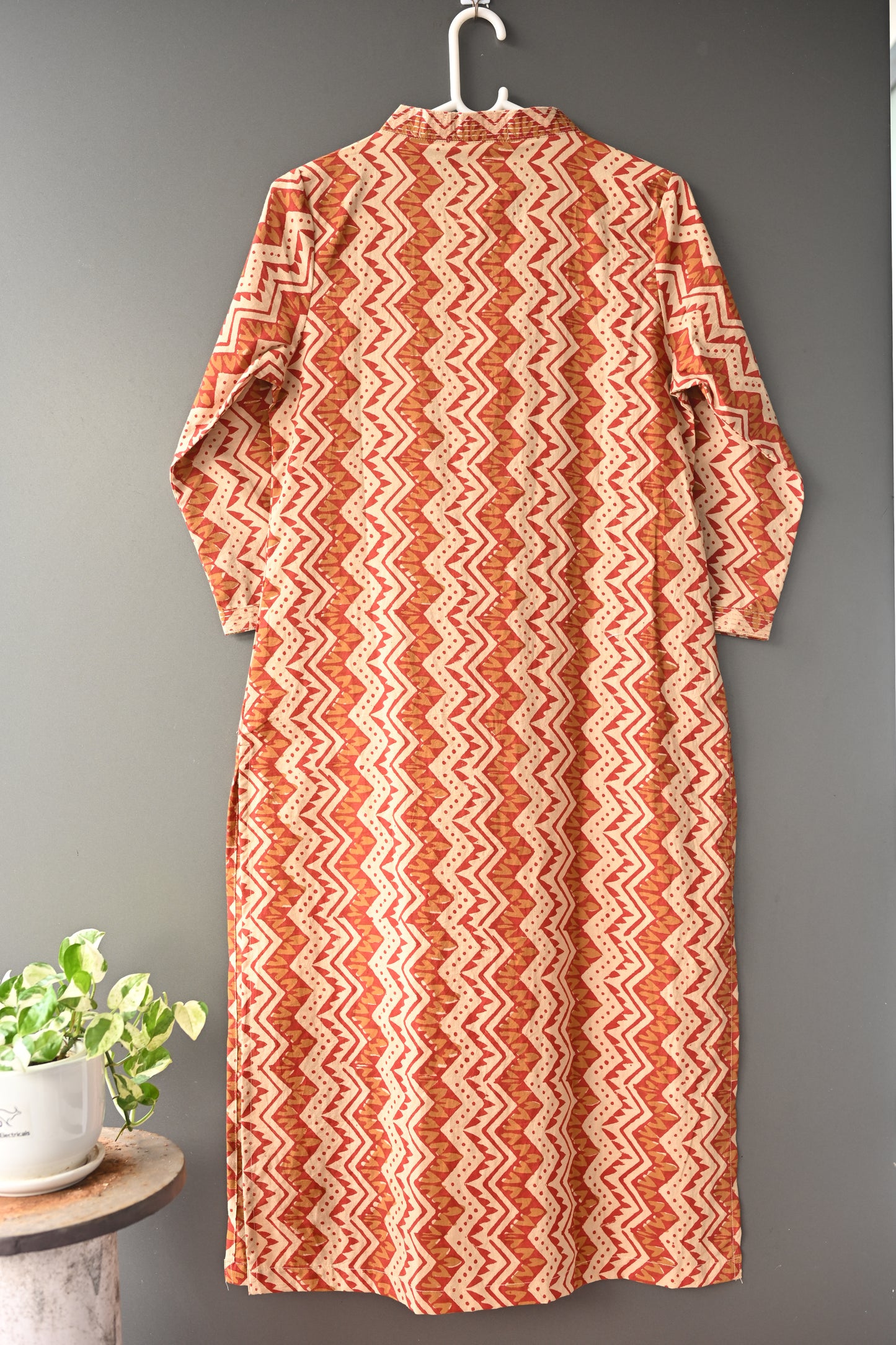 Bagru Hand Block Print With Kantha Embroidery V Neck Kurti