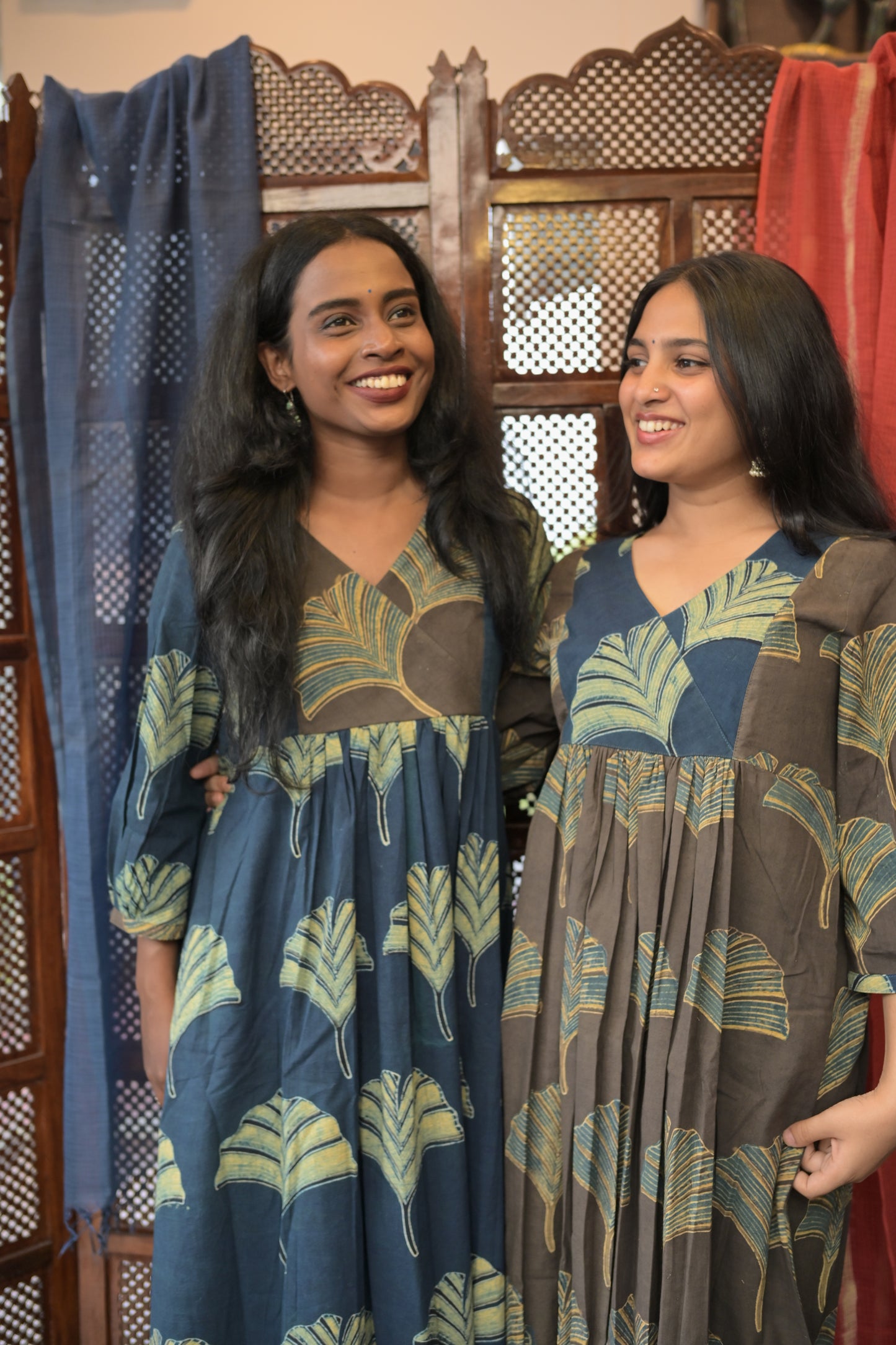 BLUE AJRAKH GATHERED DRESS