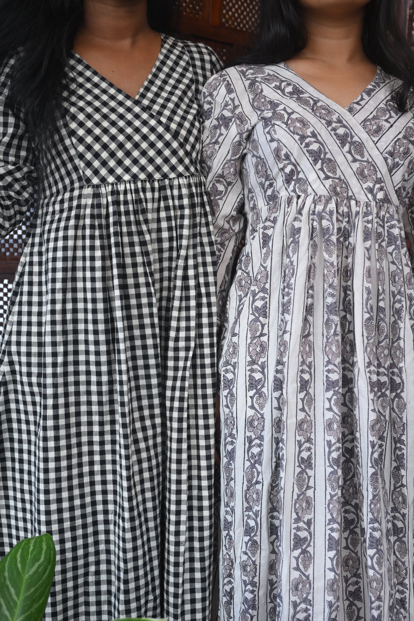 WHITE BLOCK PRINTED GATHERED DRESS