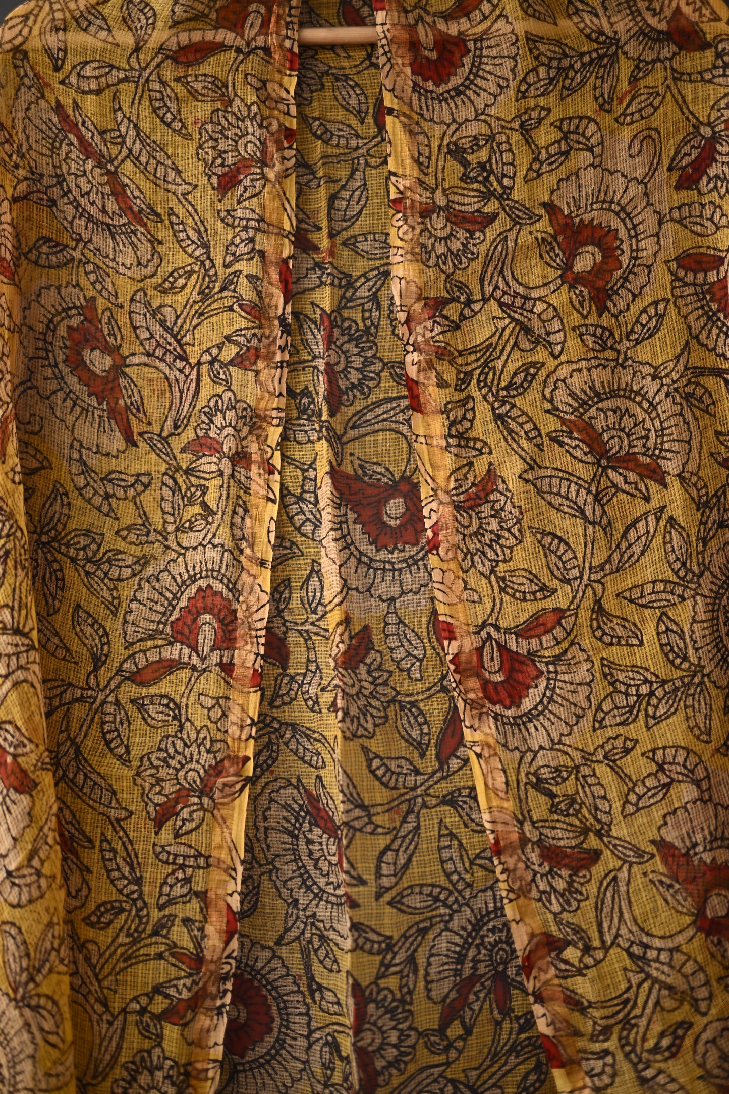 Yellow and Maroon Printed Kota Doria Dupatta