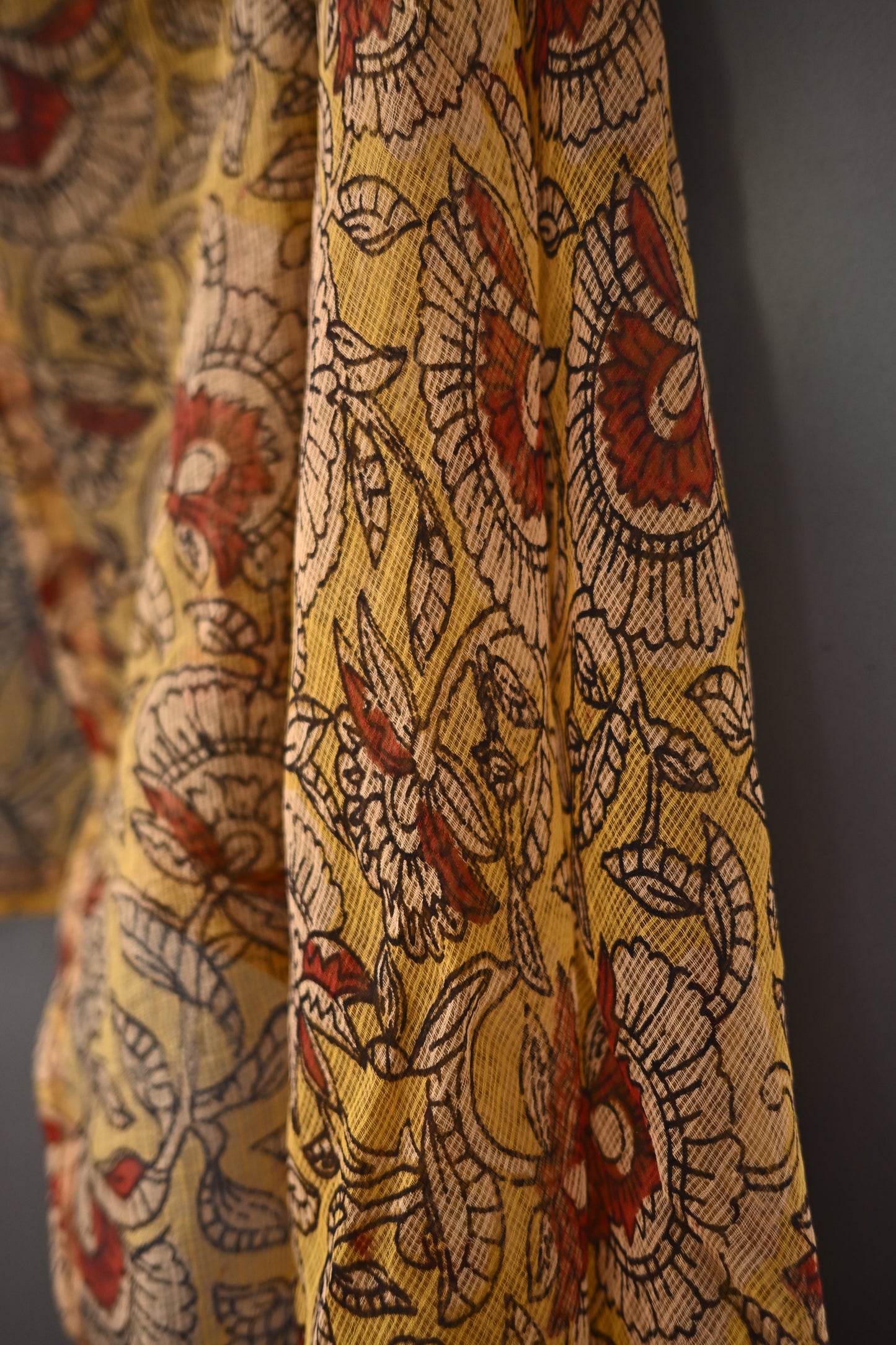 Yellow and Maroon Printed Kota Doria Dupatta