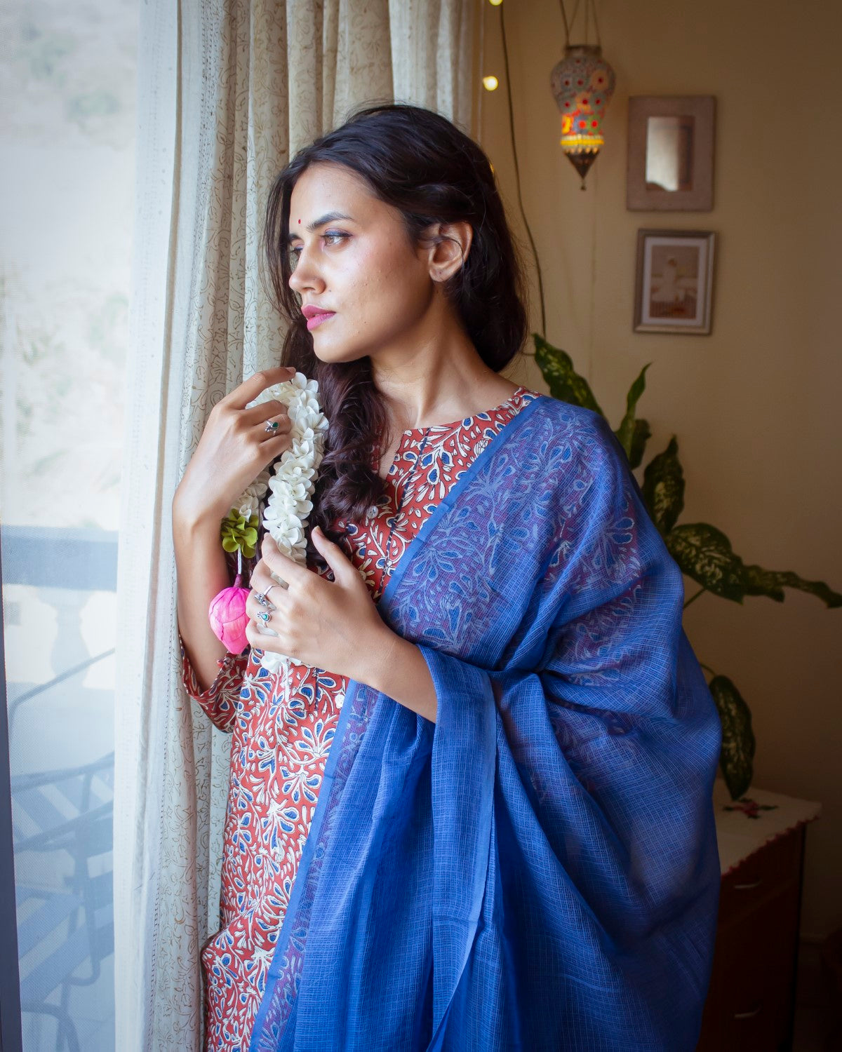 Red Floral Hand Block Printed Kurti