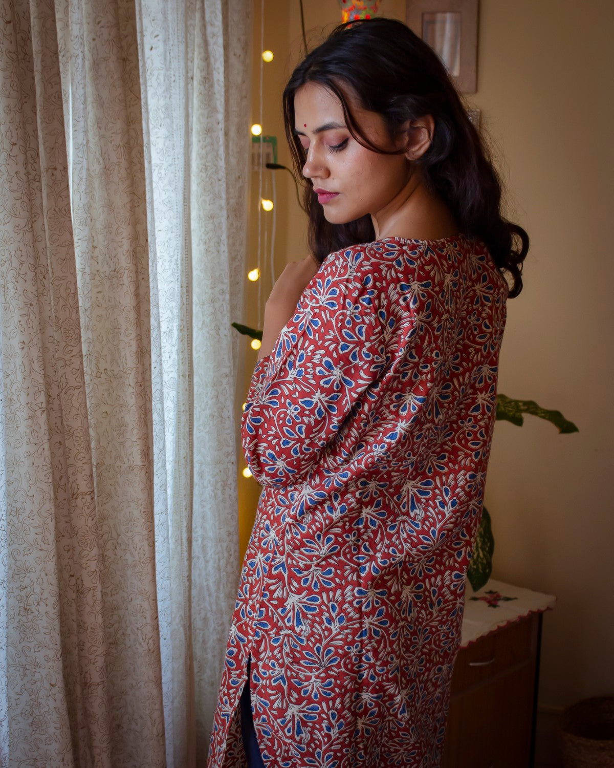 Red Floral Hand Block Printed Kurti