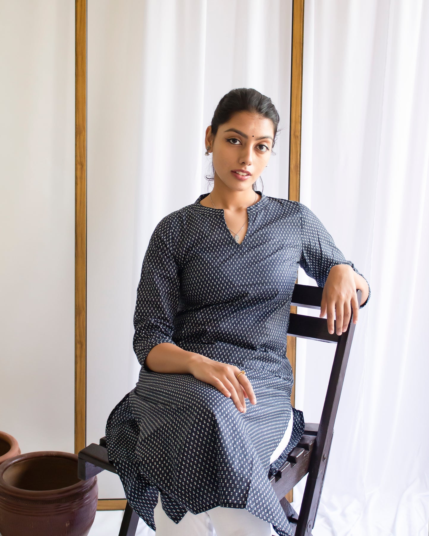 Black Hand Block Printed Cotton Kurti