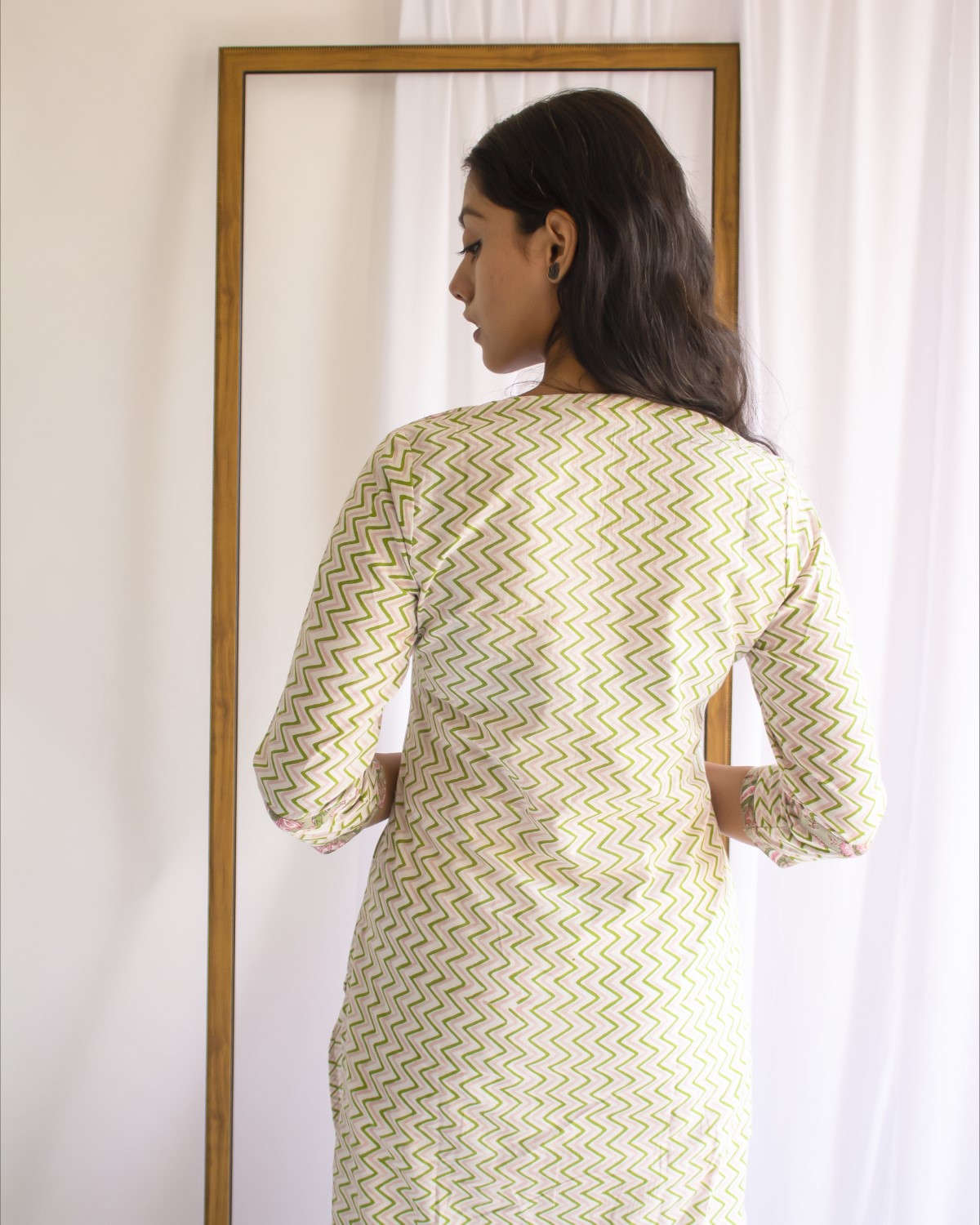 Zigzag Hand Block Printed Cotton Collar Neck Kurti