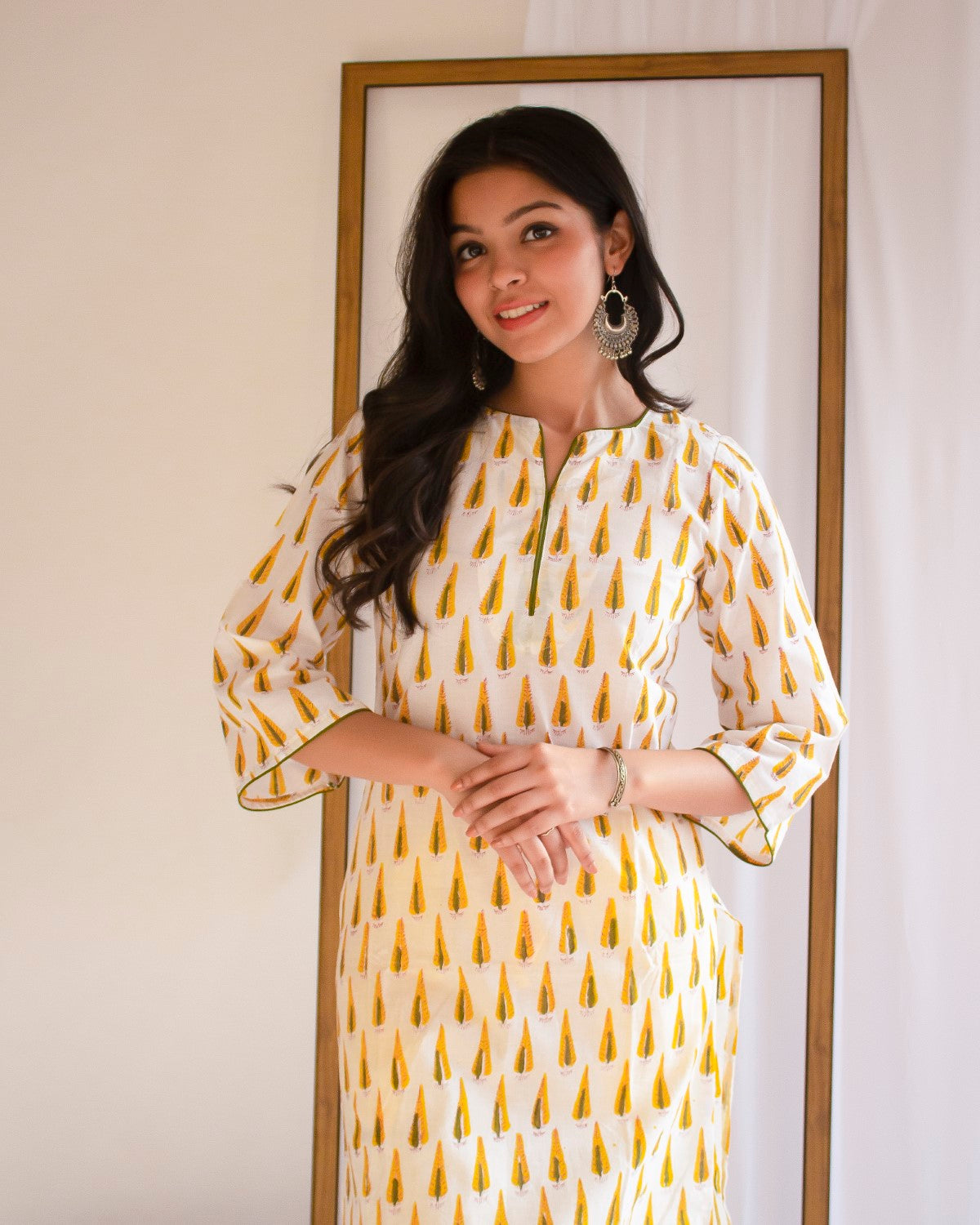 Yellow Tree Hand Block Printed Kurti