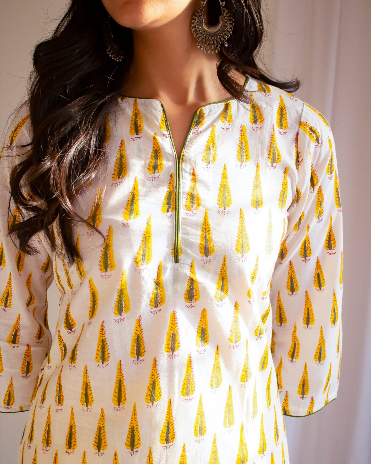 Yellow Tree Hand Block Printed Kurti