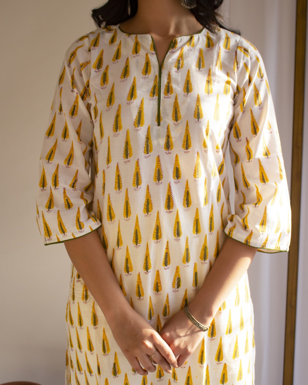 Yellow Tree Hand Block Printed Kurti