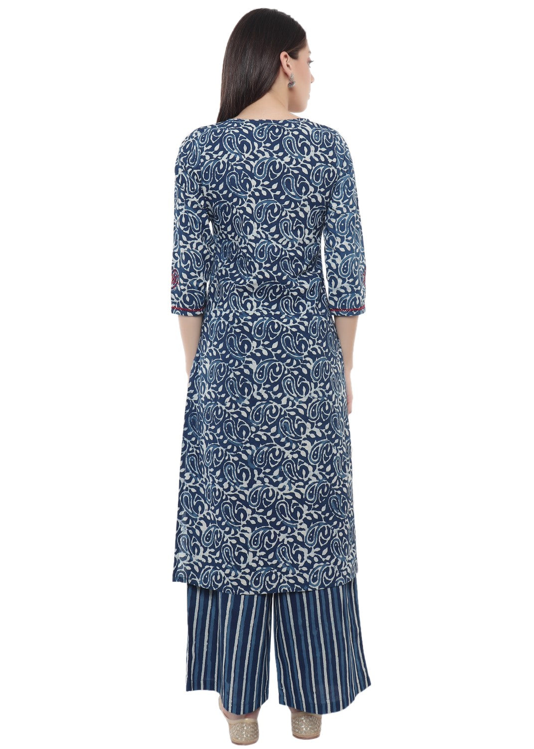 Indigo Printed Kurti With Embroidery-Mehandhi Print