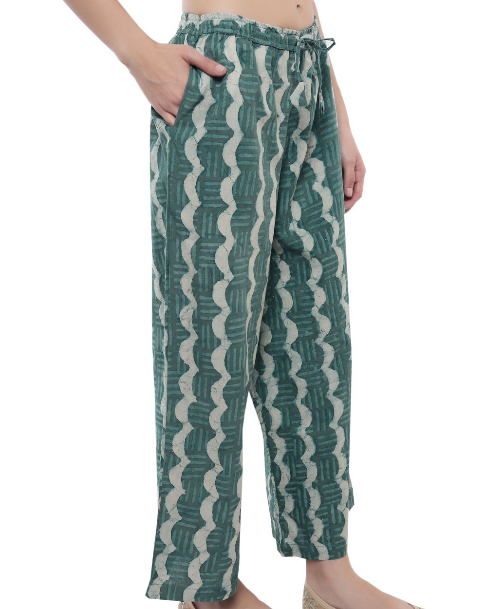 Green Dabu HAND BLOCK PRINTED COTTON PALAZZO