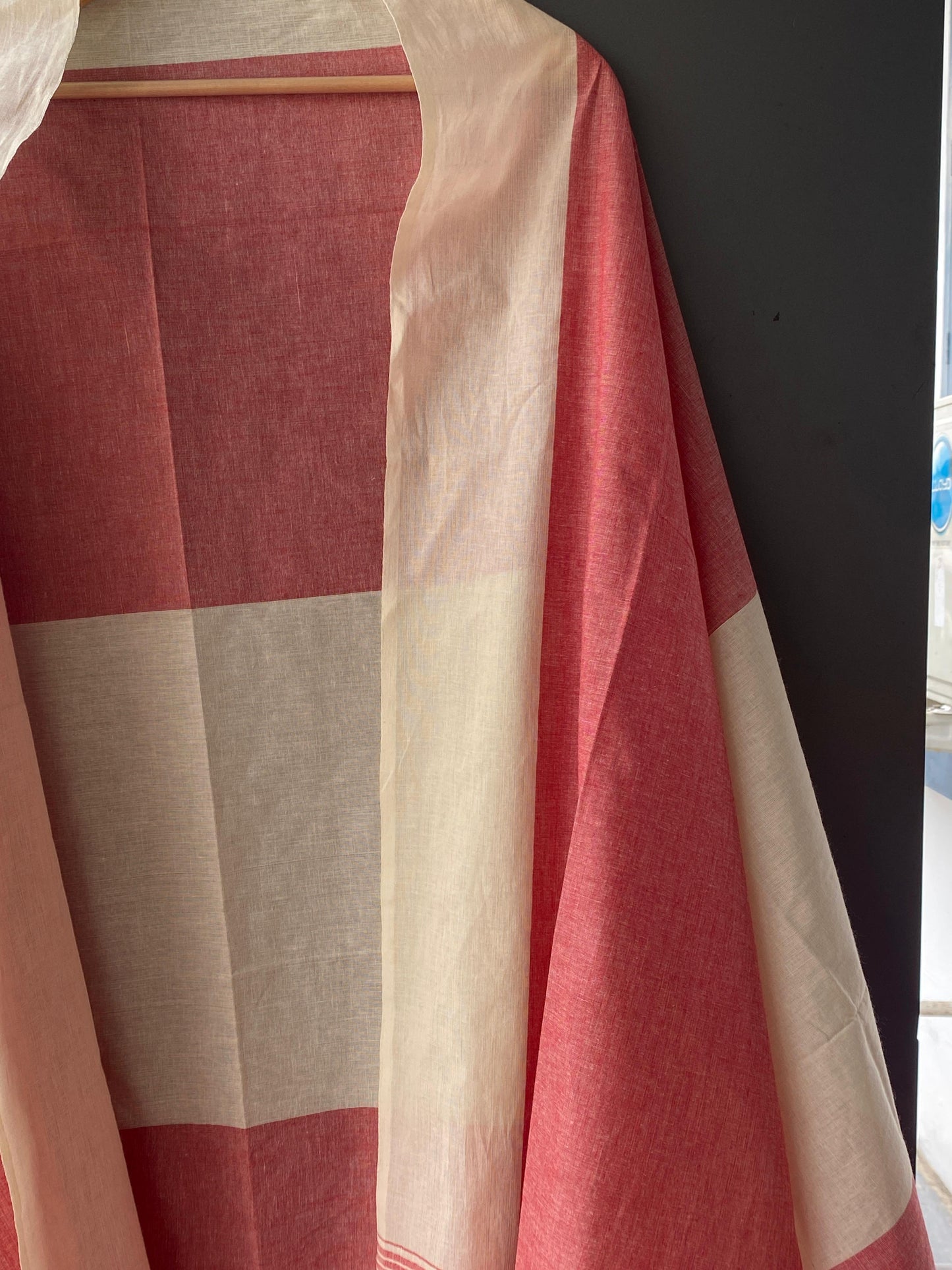 RED AND CREAM SOUTH COTTON DUPATTA