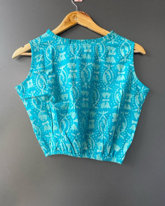 Blue Block Printed  crop top/ Blouse