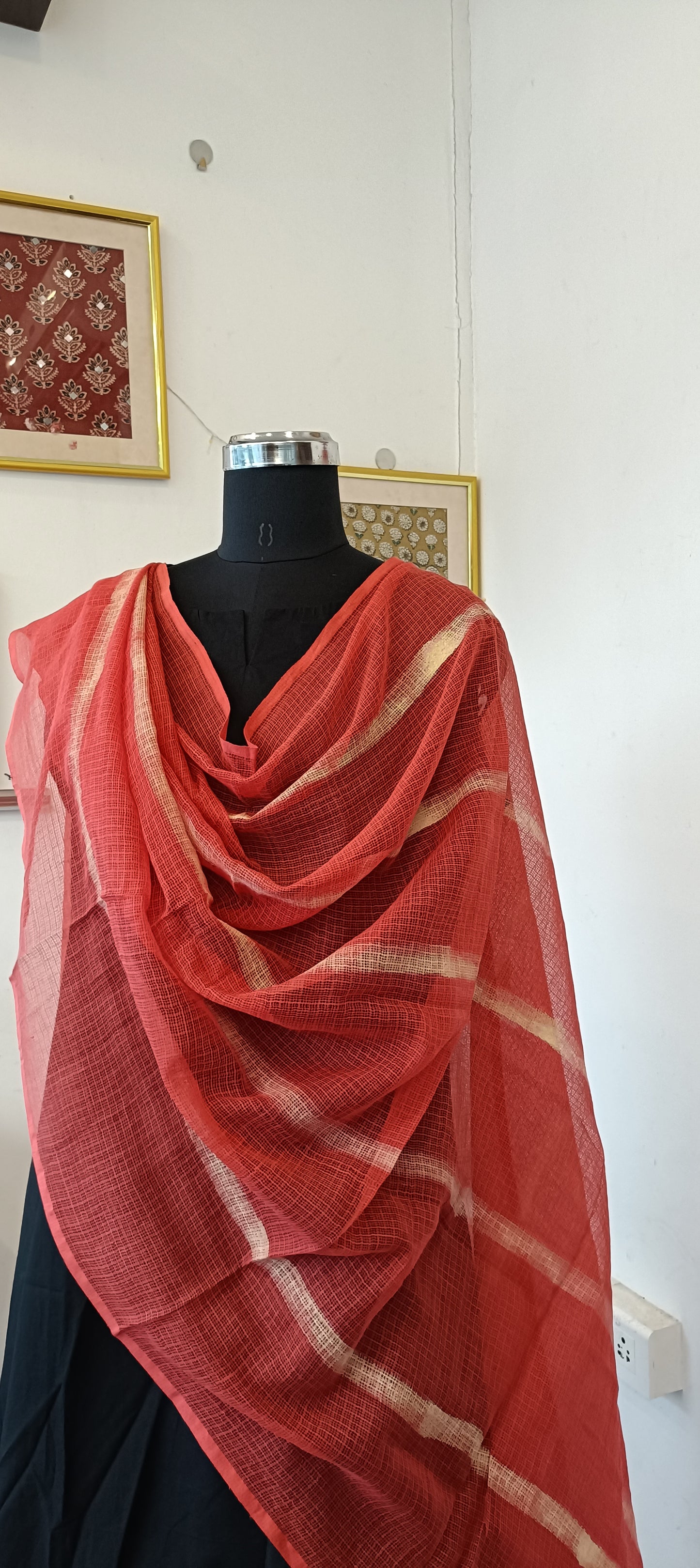 RED BRUSH PAINTED KOTA DORIA DUPATTA