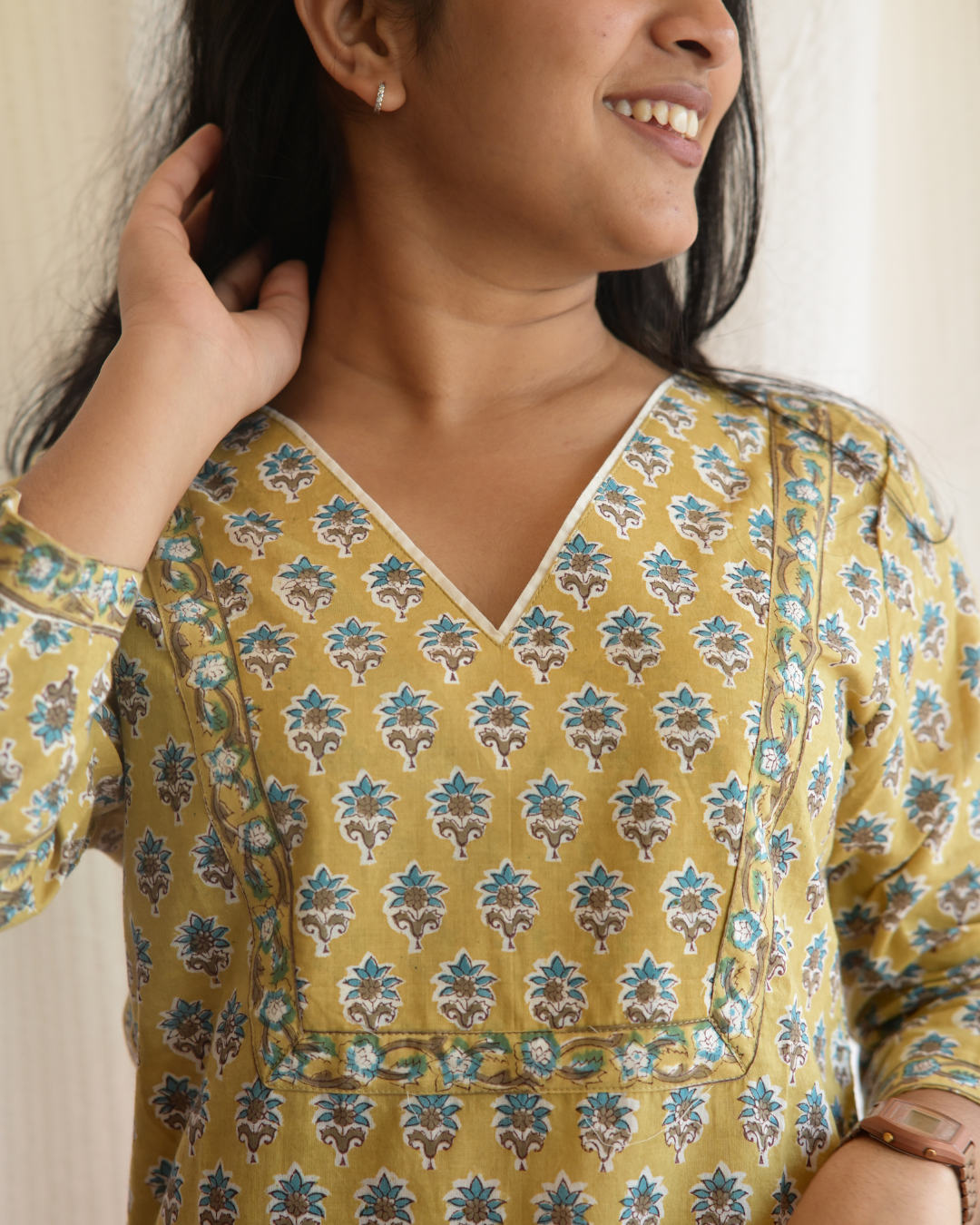 "NAIRA" Yellow green hand block printed kurti and pant