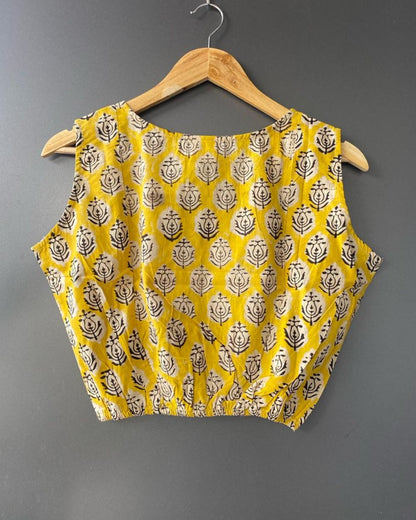 Mustard yellow Block Printed  crop top/ Blouse