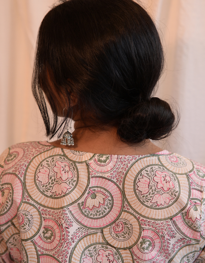 Kadha Pink Handblock Printed Patch Kurti