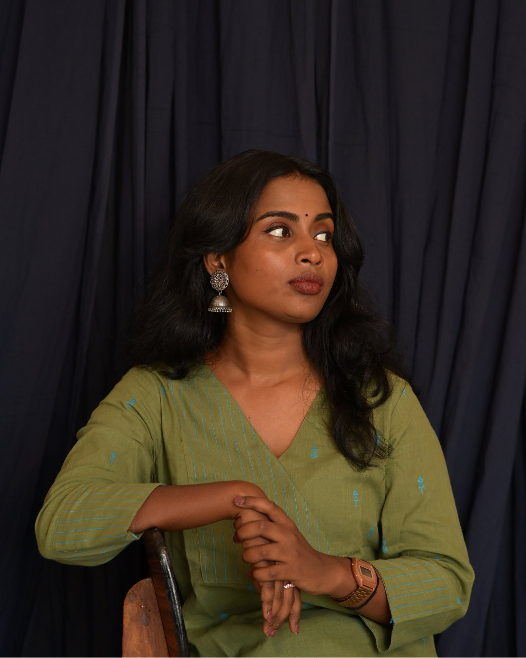 "ROZ" Olive Green South Cotton Kurti and pant set