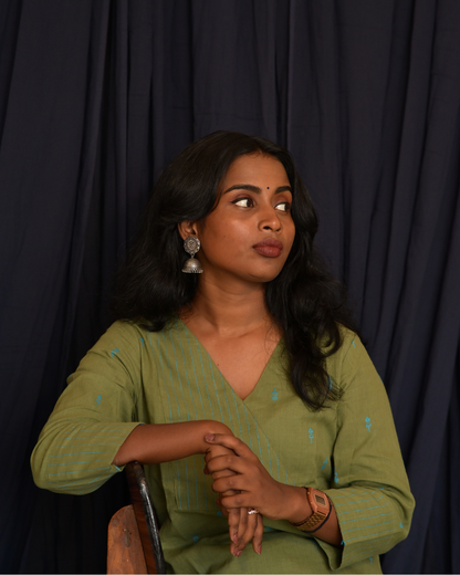 "ROZ" Olive Green South Cotton Kurti and pant set