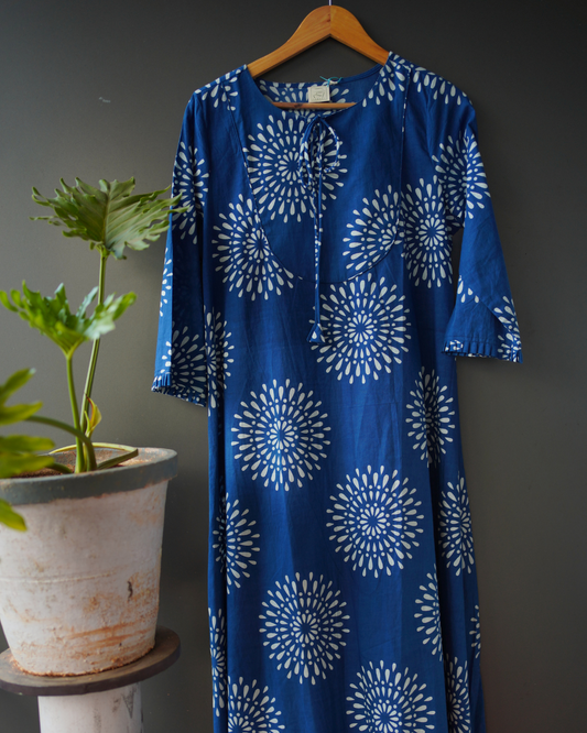 Blue floral Printed A Line Dress