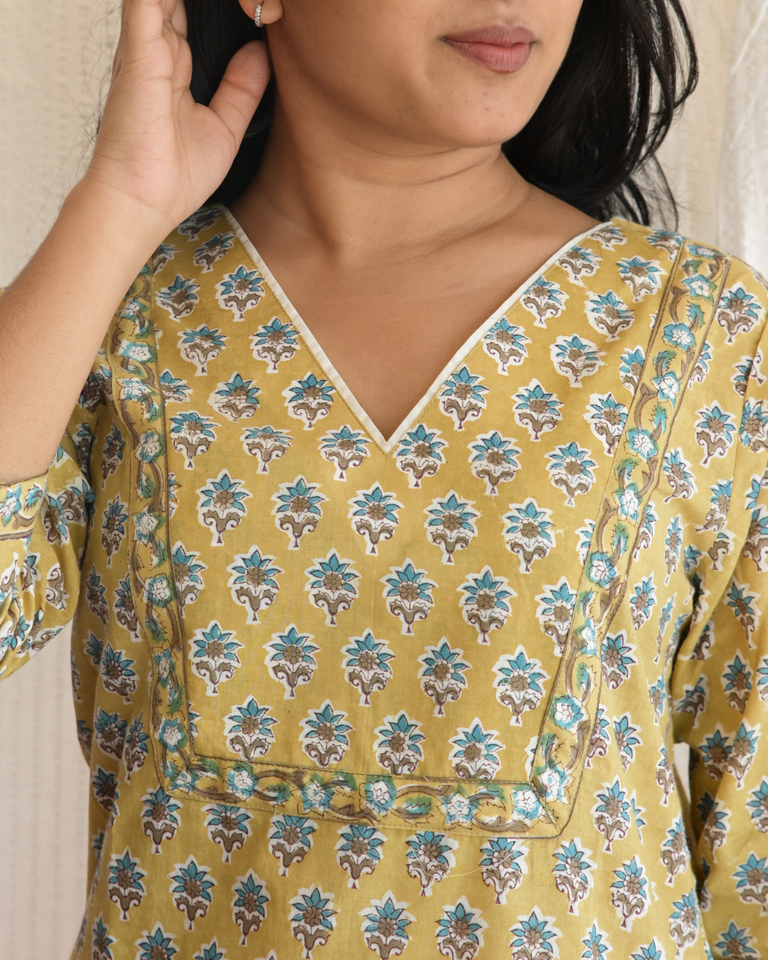"NAIRA" Yellow green hand block printed kurti and pant