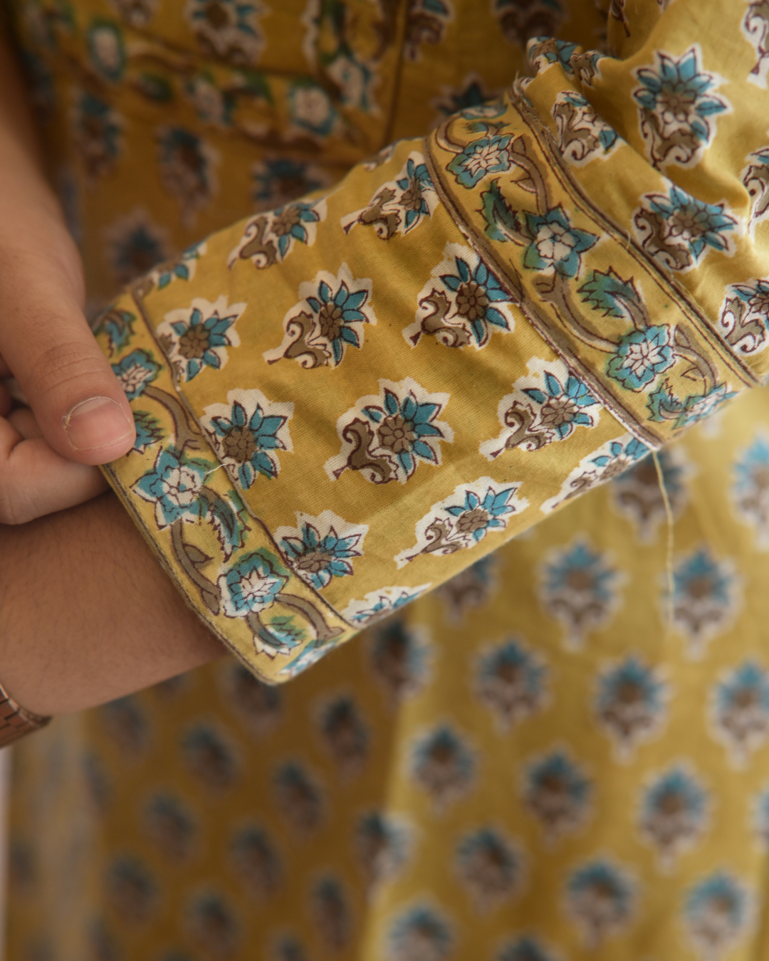 "NAIRA" Yellow green hand block printed kurti and pant