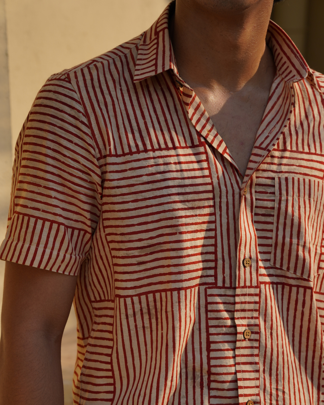 Beige and Red Striped Men's Shirt