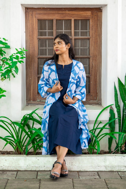 Blue Plain Cambric Cotton A Line Kurti Without Coverup