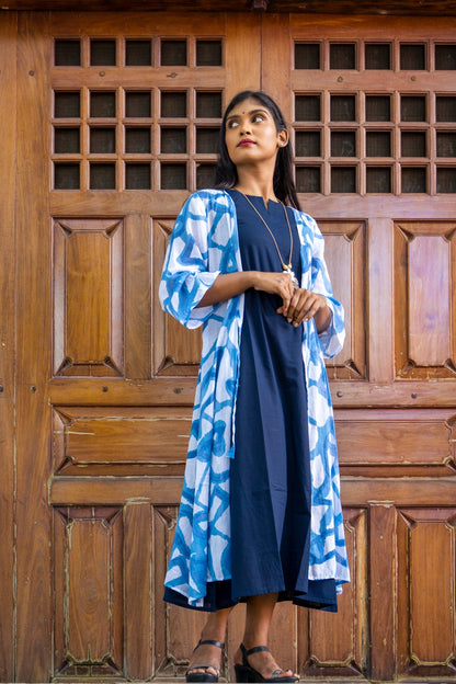 Blue Plain Cambric Cotton A Line Kurti Without Coverup